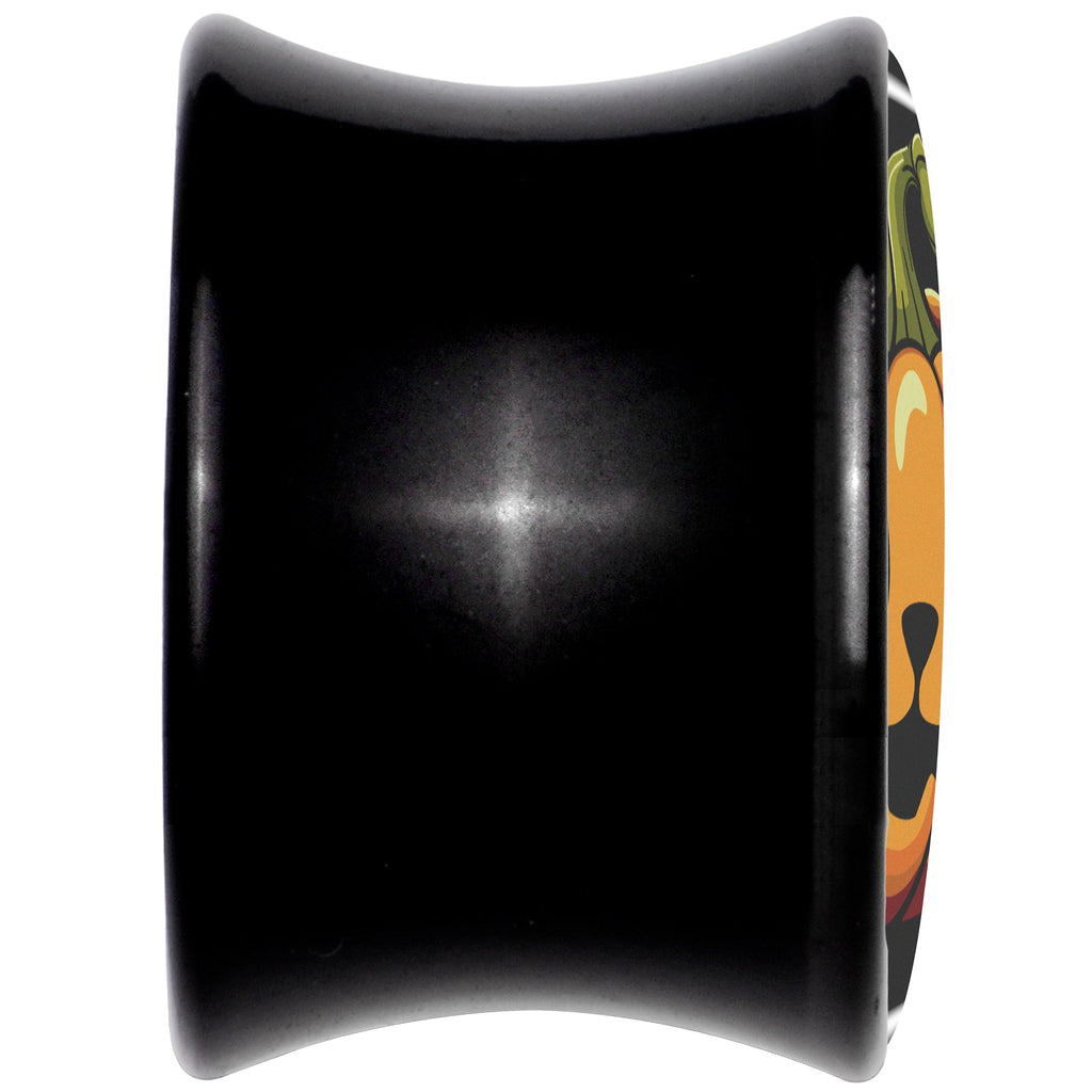 BodyCandy Orange Pumpkin Cat Jack-O-Lantern Black Acrylic Saddle Plug Set by Onyx O — back view