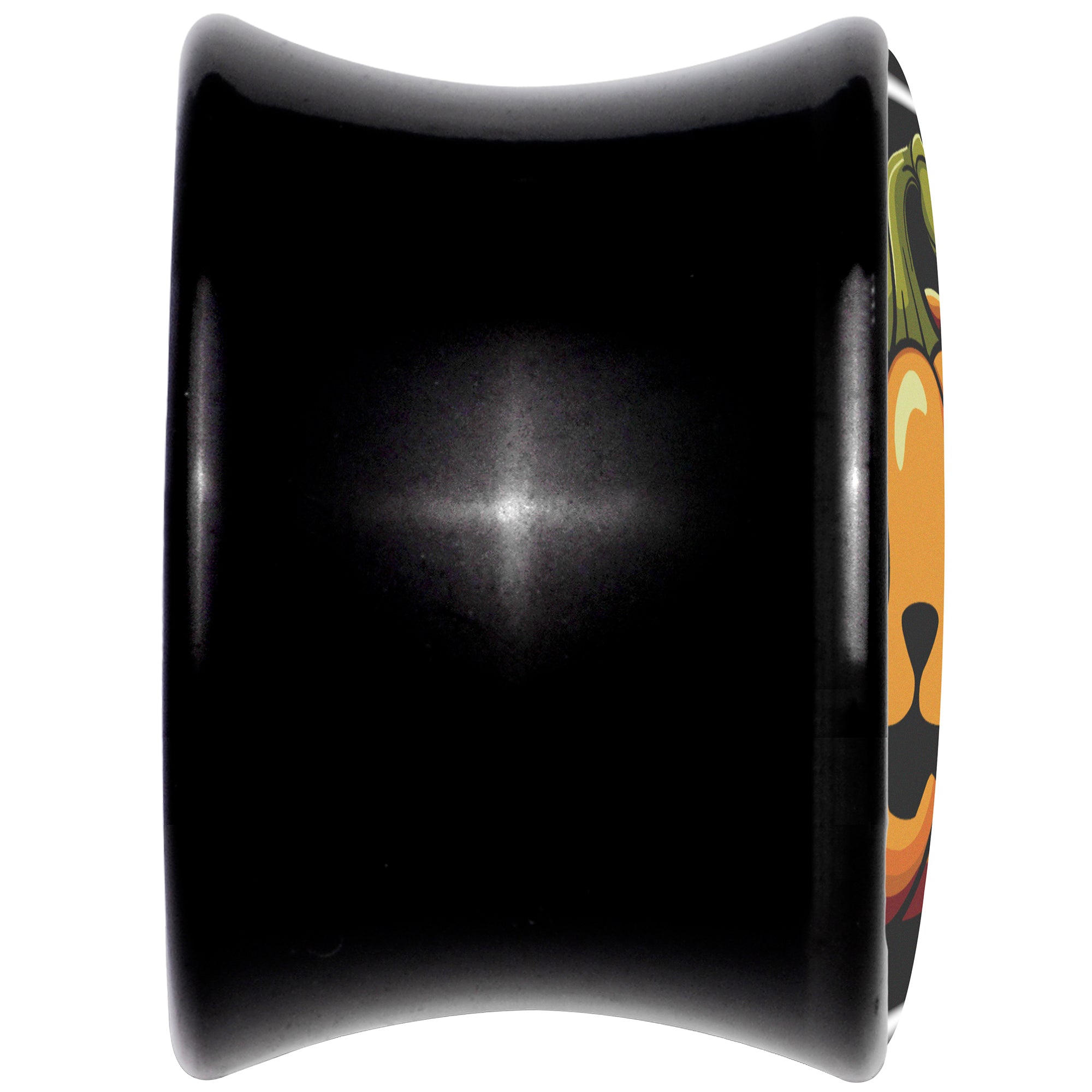 BodyCandy Orange Pumpkin Cat Jack-O-Lantern Black Acrylic Saddle Plug Set by Onyx O — back view