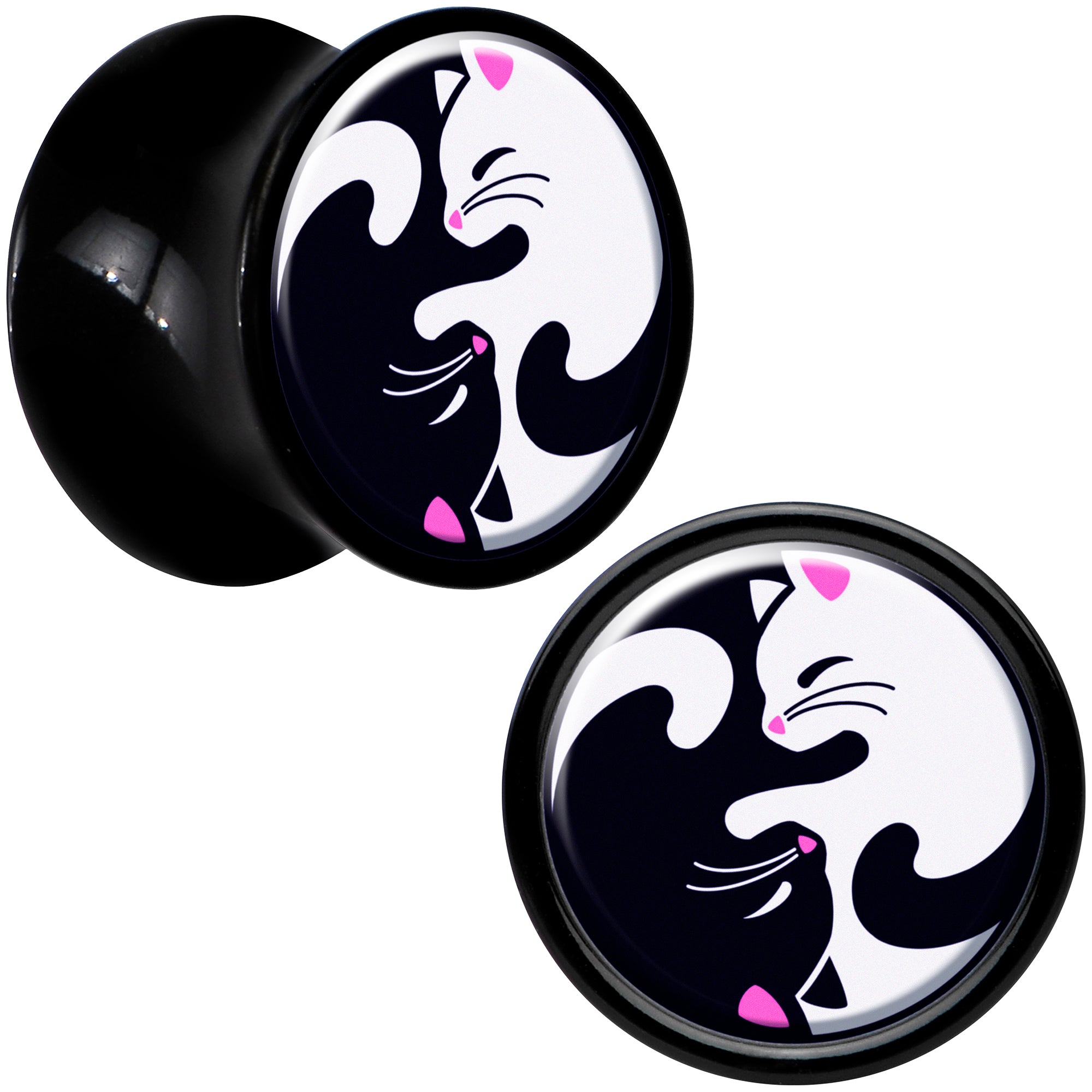BodyCandy Black Acrylic Cute Kitty Cat Yin Yang Double Flare Plug Set by Onyx O — alternative angle