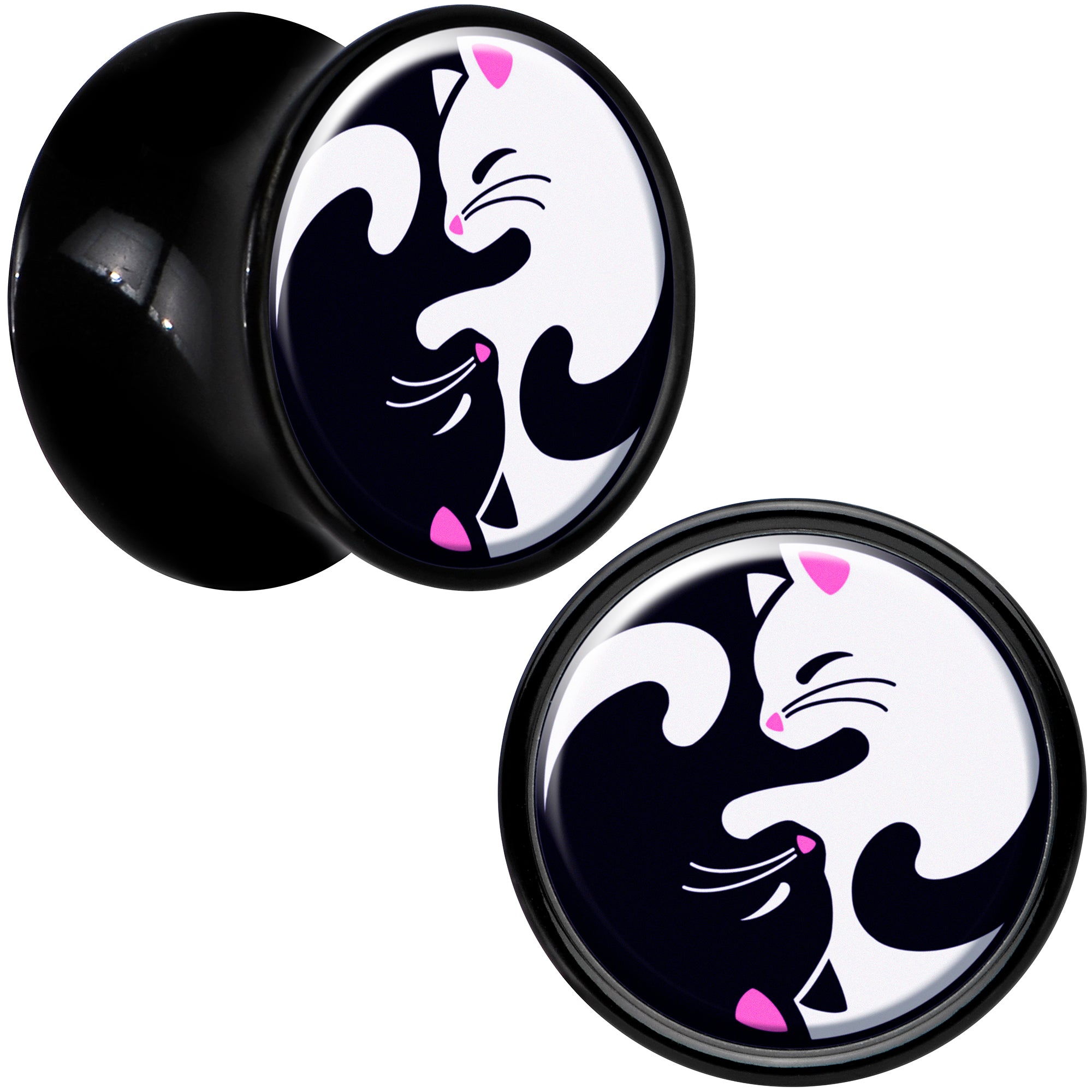 BodyCandy Black Acrylic Cute Kitty Cat Yin Yang Double Flare Plug Set by Onyx O — size reference