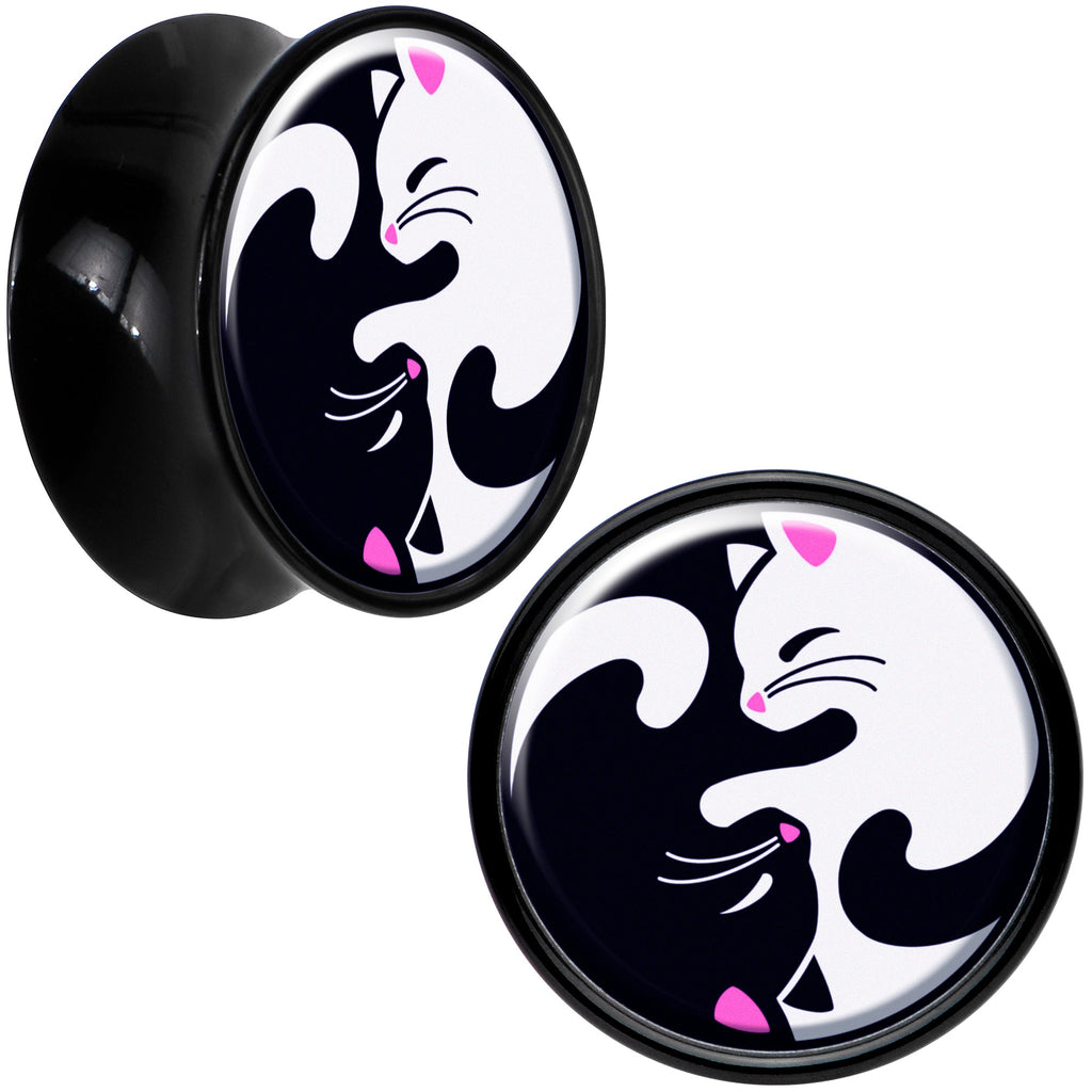 BodyCandy Black Acrylic Cute Kitty Cat Yin Yang Double Flare Plug Set by Onyx O — color detail