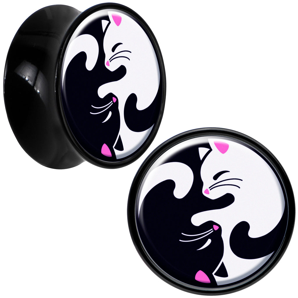 BodyCandy Black Acrylic Cute Kitty Cat Yin Yang Double Flare Plug Set by Onyx O — packaging