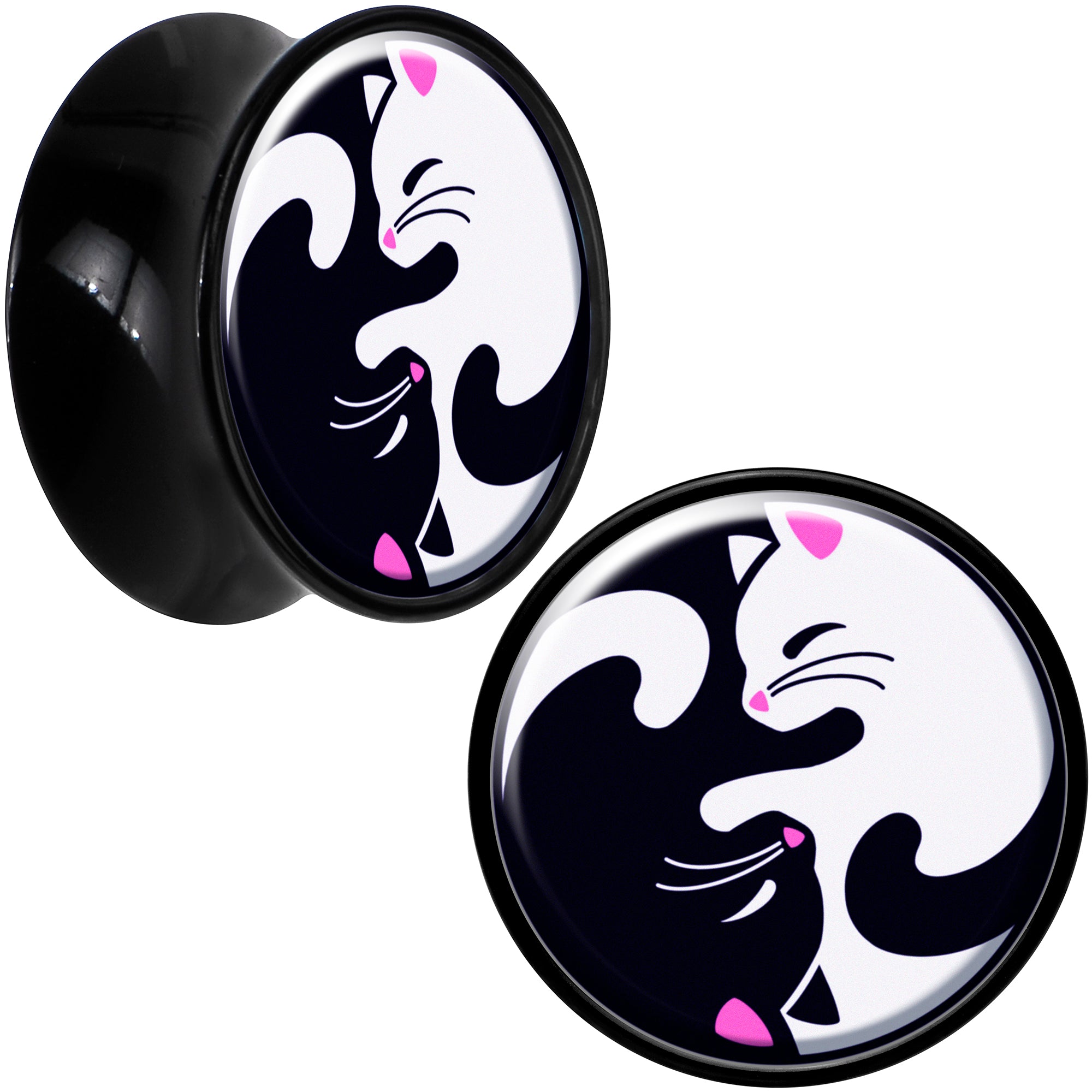 BodyCandy Black Acrylic Cute Kitty Cat Yin Yang Double Flare Plug Set by Onyx O — comparison shot
