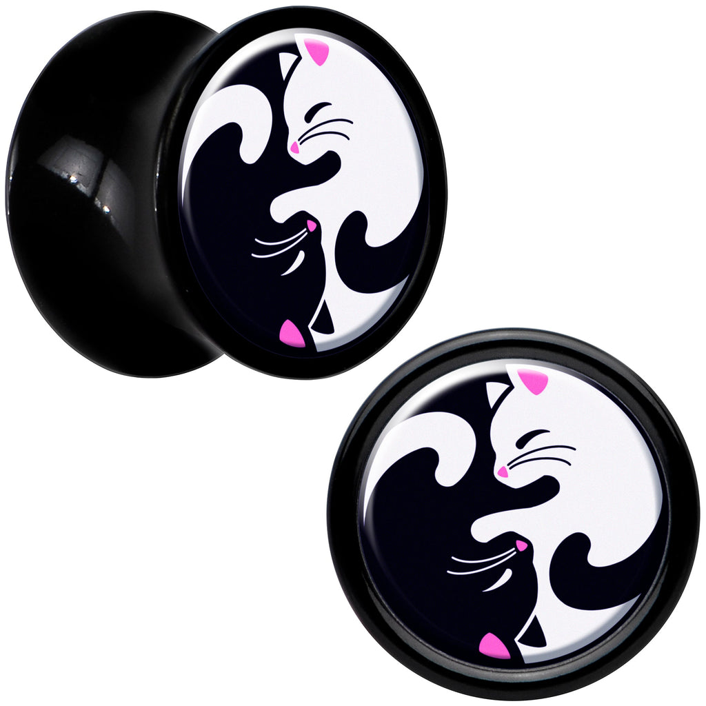 BodyCandy Black Acrylic Cute Kitty Cat Yin Yang Double Flare Plug Set by Onyx O — feature highlight