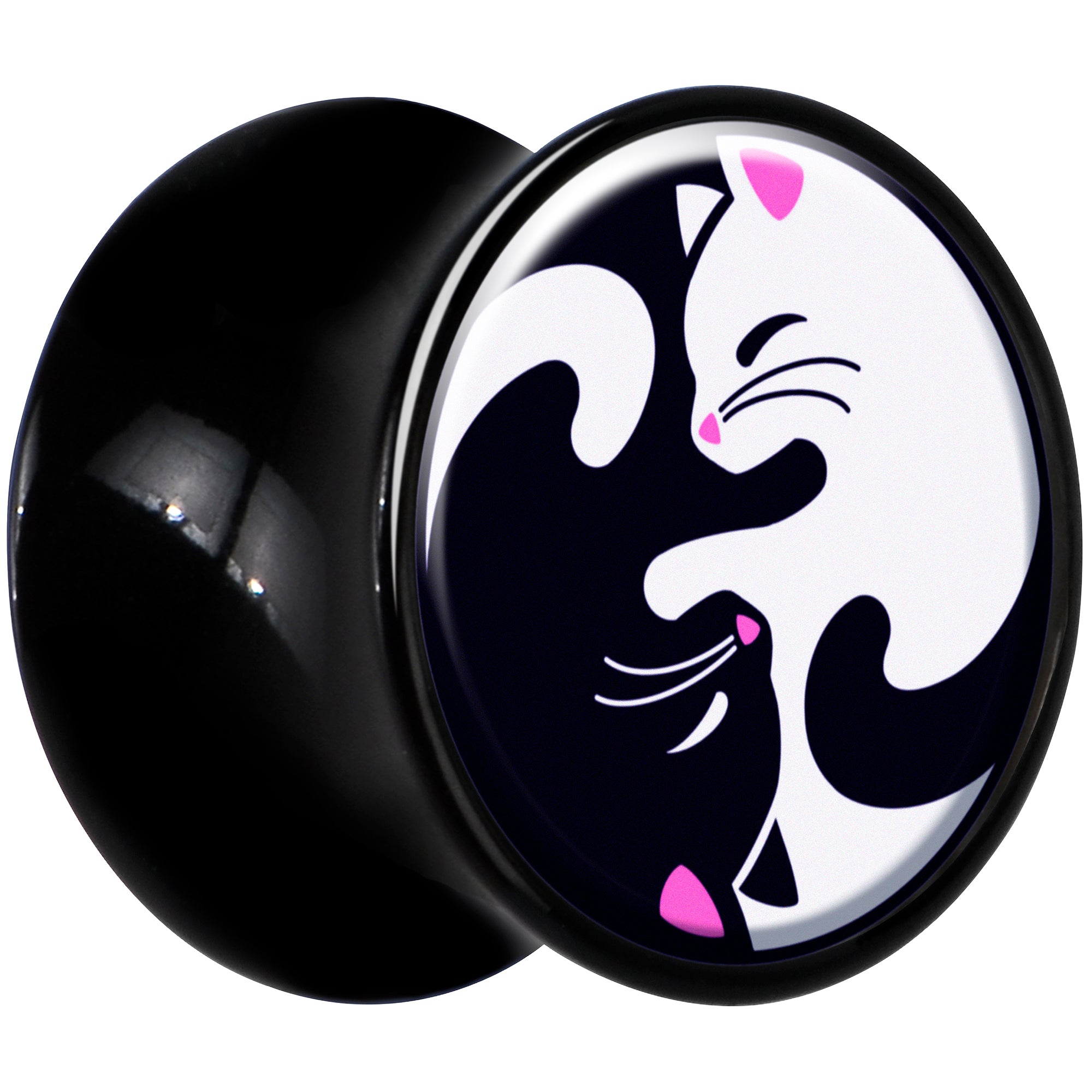 BodyCandy Black Acrylic Cute Kitty Cat Yin Yang Double Flare Plug Set by Onyx O — lifestyle context
