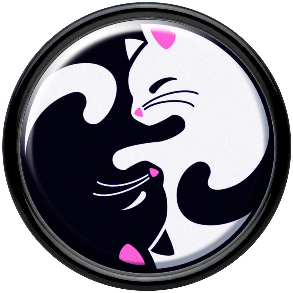BodyCandy Black Acrylic Cute Kitty Cat Yin Yang Double Flare Plug Set by Onyx O — side view