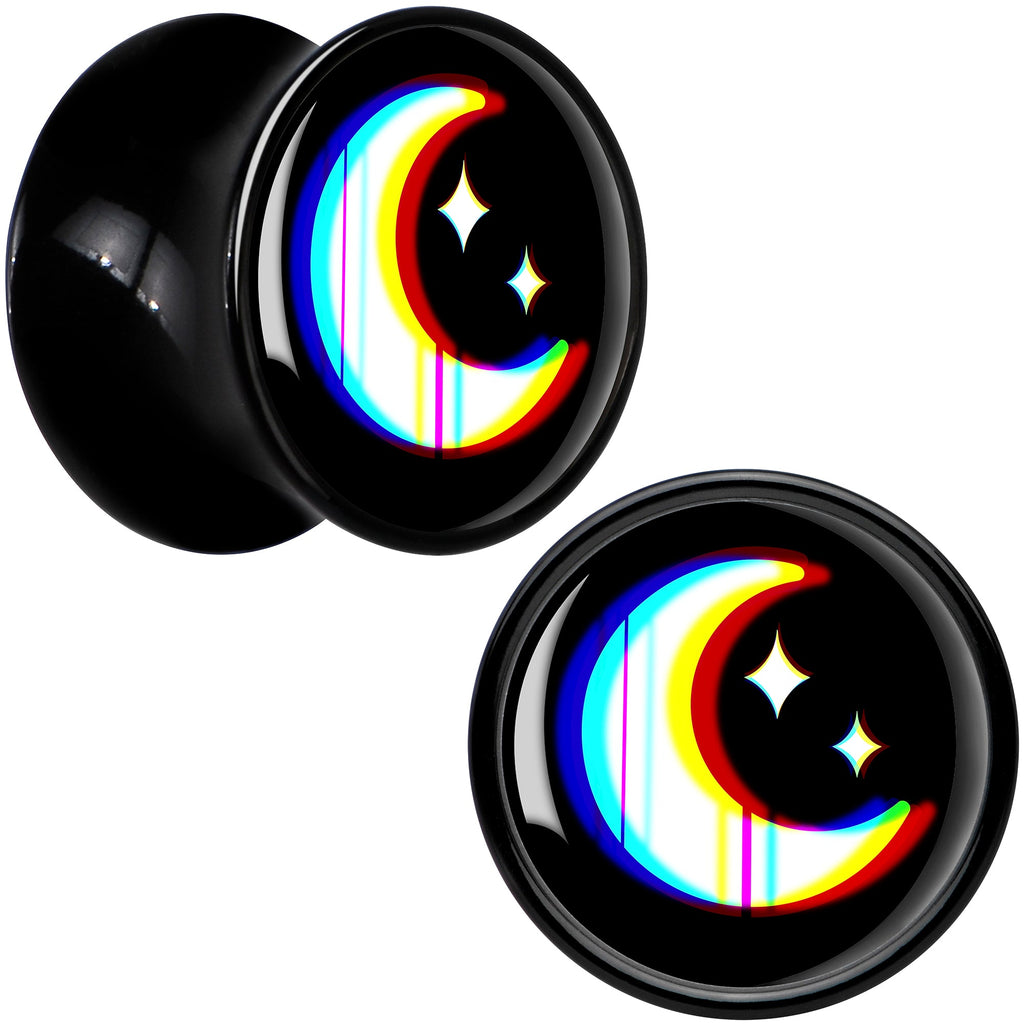 BodyCandy 0G Chromatic Moon Black Acrylic Saddle Plug Set by Onyx O — detail close-up