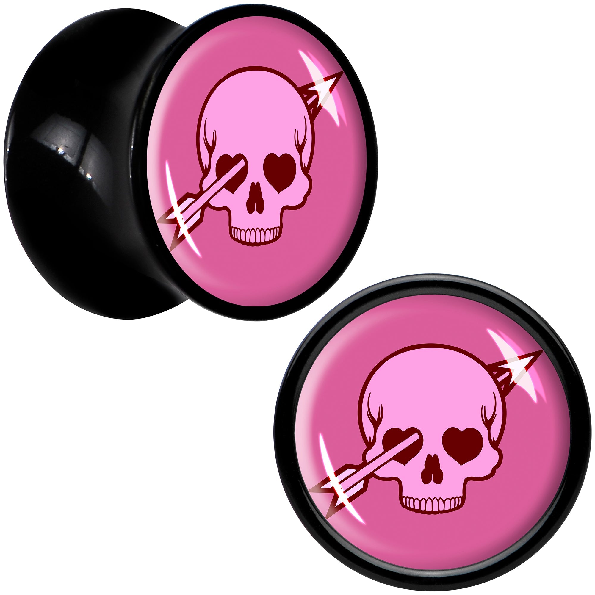 BodyCandy Valentine Cupid Skull Black Acrylic Saddle Plug Set by Onyx O — detail close-up