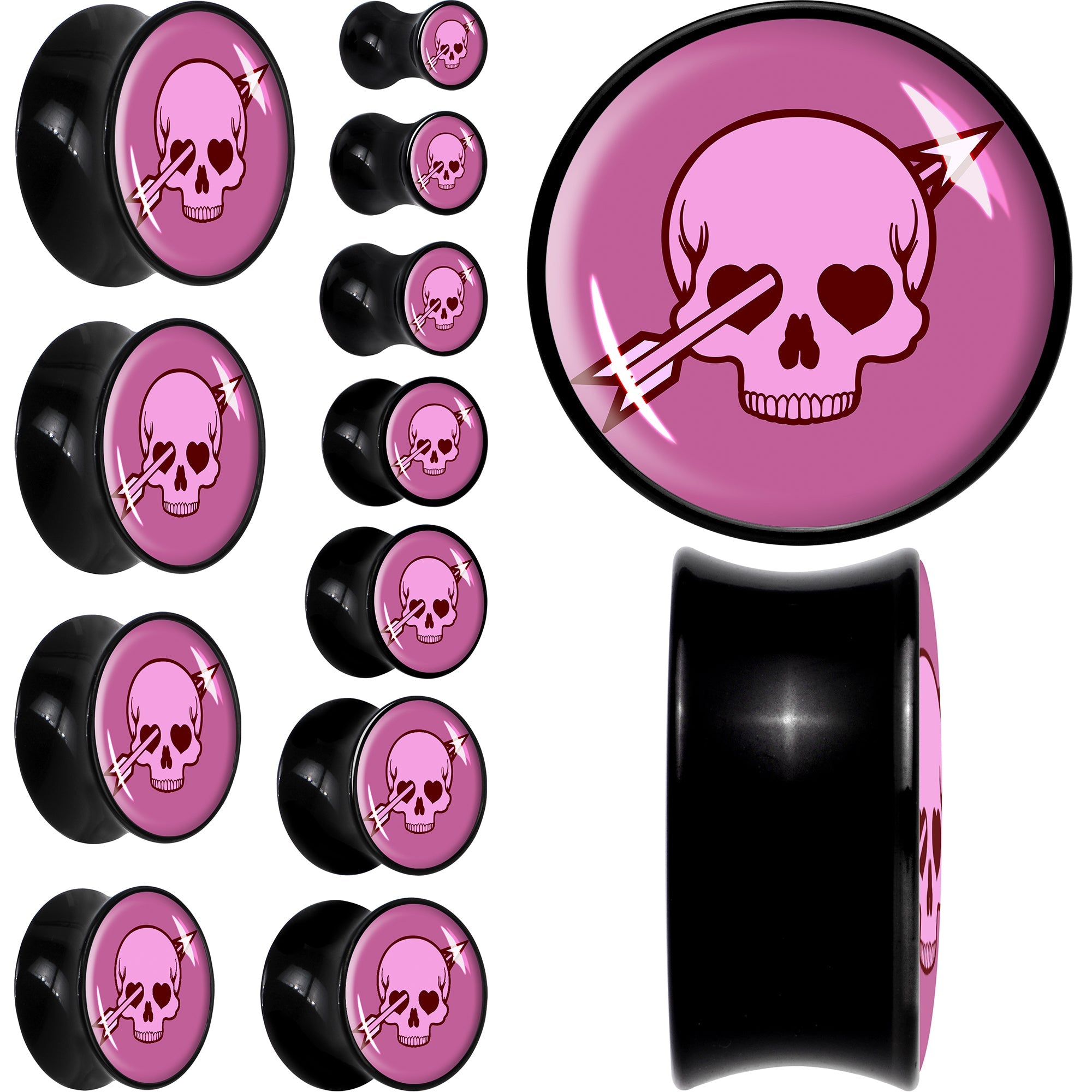 BodyCandy Valentine Cupid Skull Black Acrylic Saddle Plug Set by Onyx O — main product shot