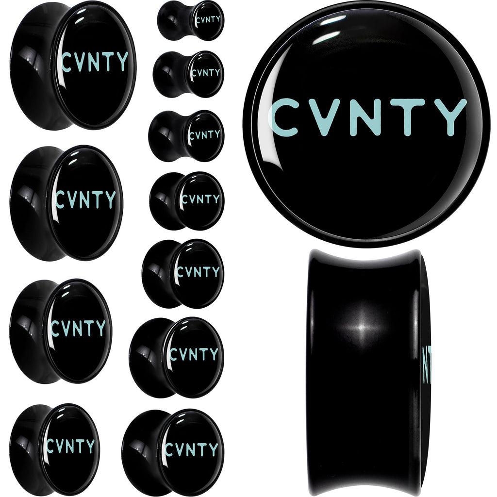 BodyCandy 0G Phrase Logo CVNTY Black Acrylic Saddle Plug Set by Onyx O — main product shot