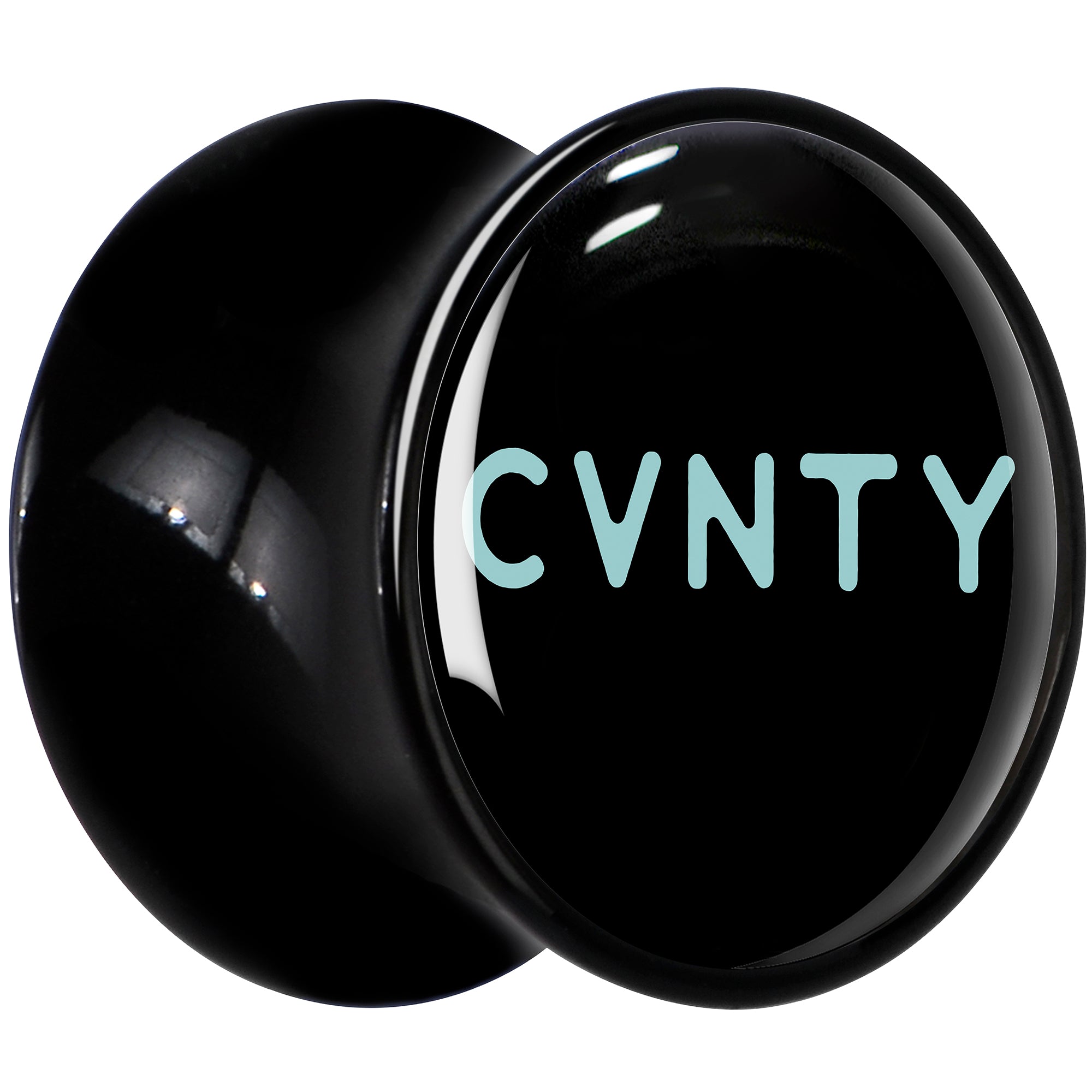 BodyCandy 0G Phrase Logo CVNTY Black Acrylic Saddle Plug Set by Onyx O — lifestyle context