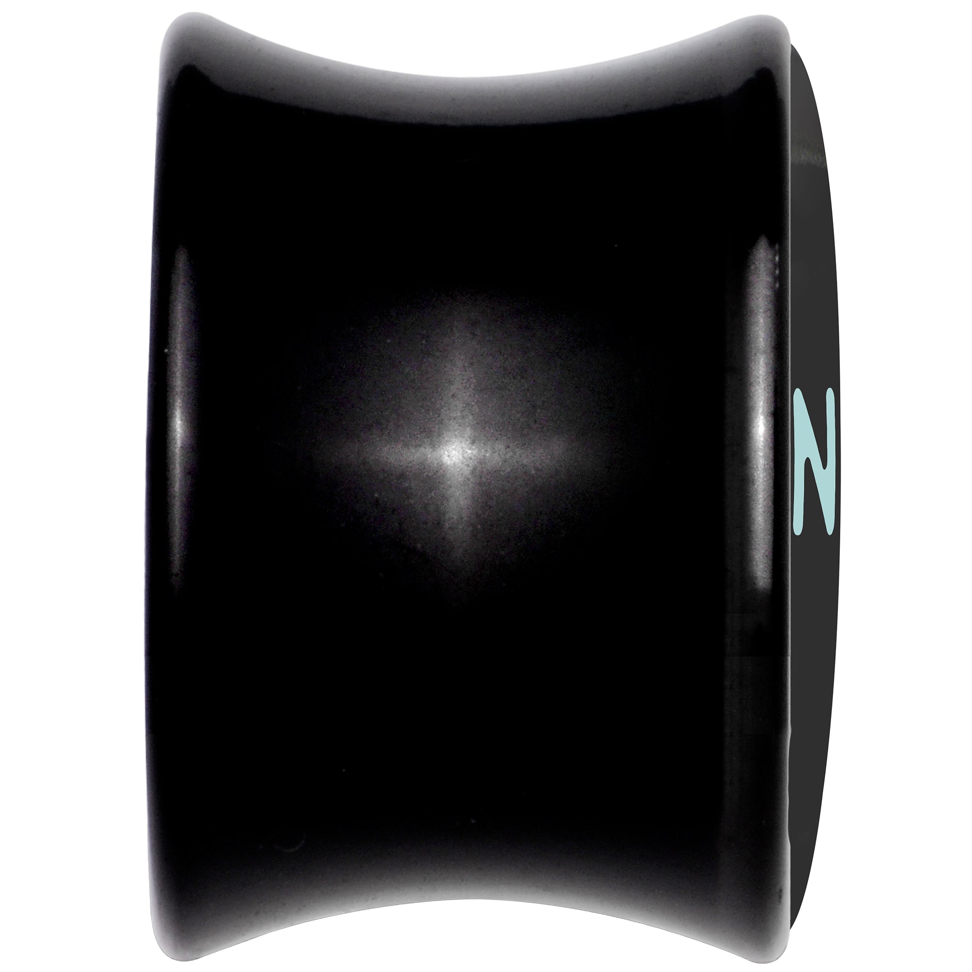 BodyCandy 0G Phrase Logo CVNTY Black Acrylic Saddle Plug Set by Onyx O — back view