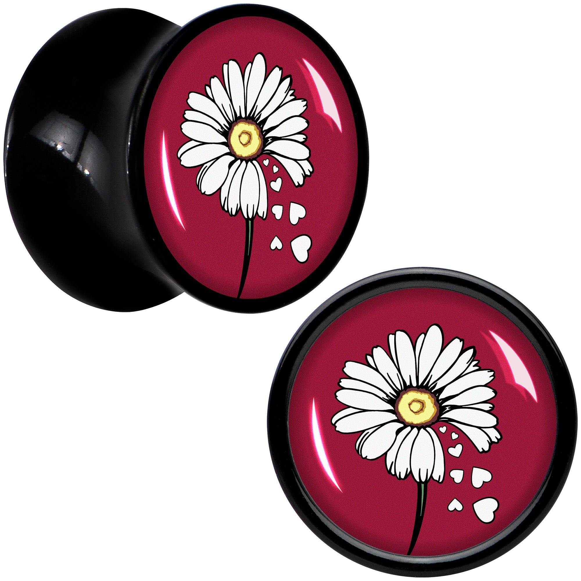 BodyCandy Love Me Not Flower Black Acrylic Saddle Plug Set by Onyx O — side view