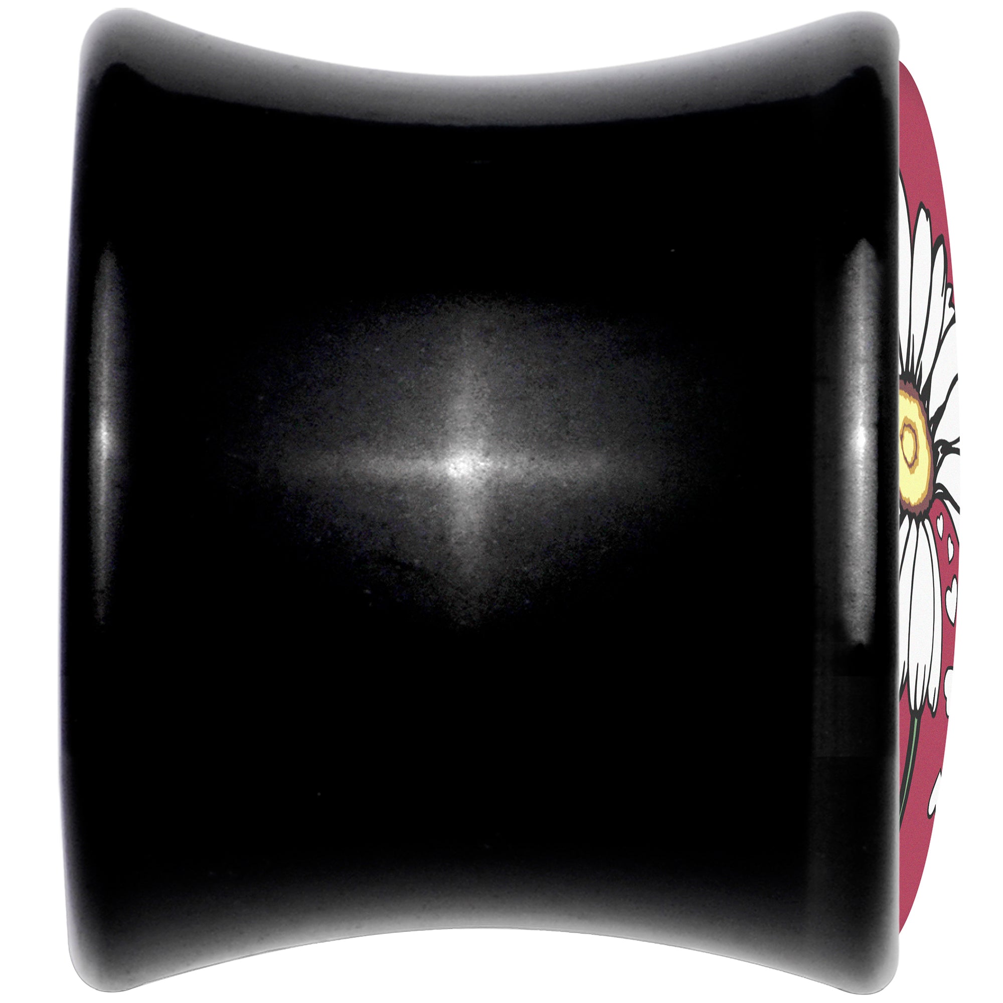 BodyCandy Love Me Not Flower Black Acrylic Saddle Plug Set by Onyx O — detail close-up