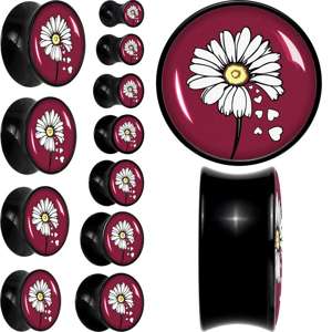 BodyCandy Love Me Not Flower Black Acrylic Saddle Plug Set by Onyx O — main product shot