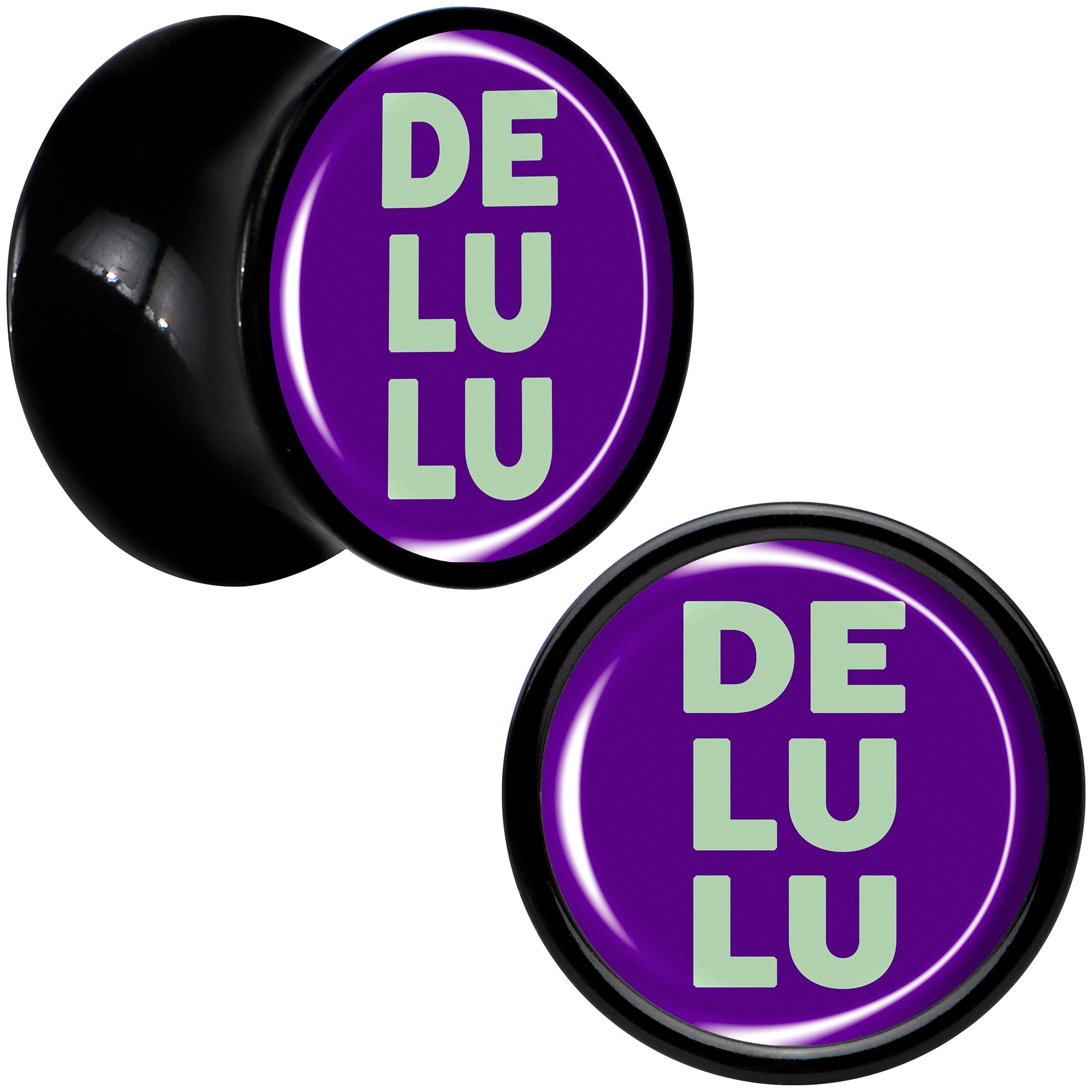 BodyCandy Word DELULU Black Acrylic Saddle Plug Set by Onyx O — alternative angle