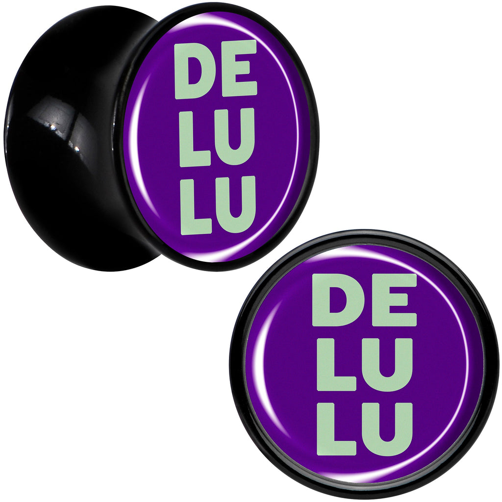 BodyCandy Word DELULU Black Acrylic Saddle Plug Set by Onyx O — size reference