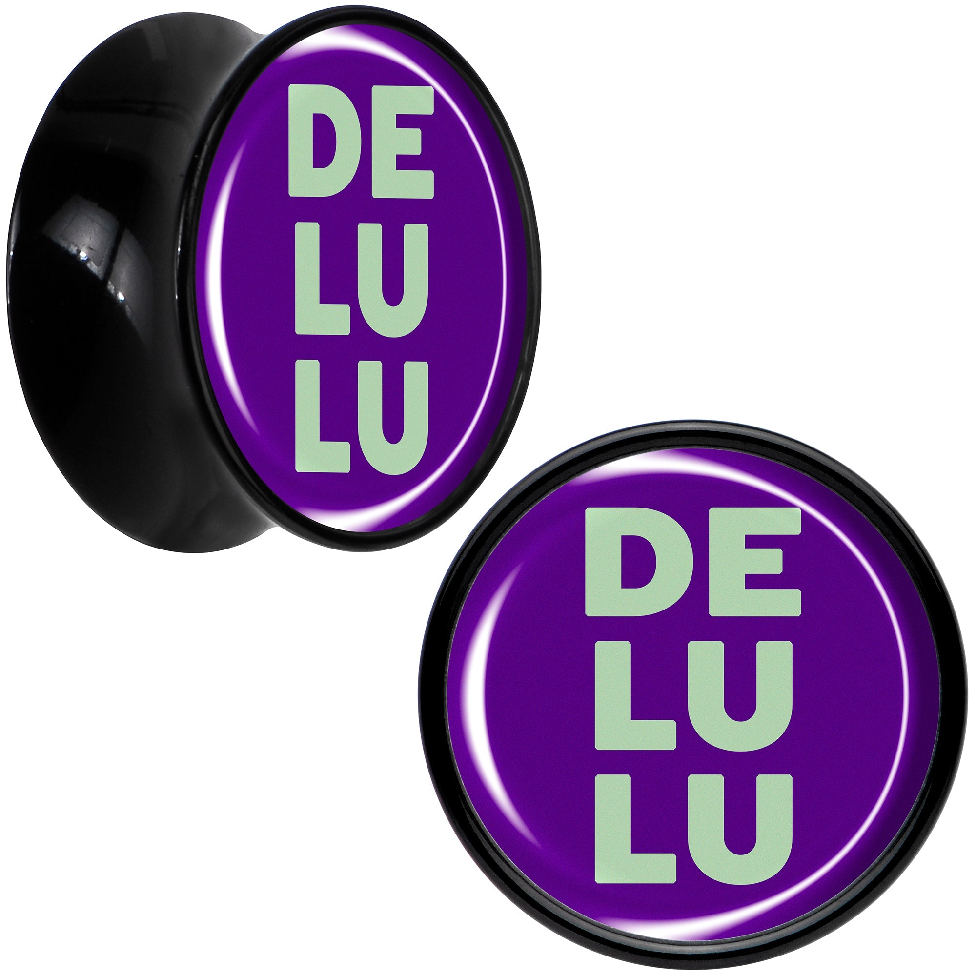 BodyCandy Word DELULU Black Acrylic Saddle Plug Set by Onyx O — color detail