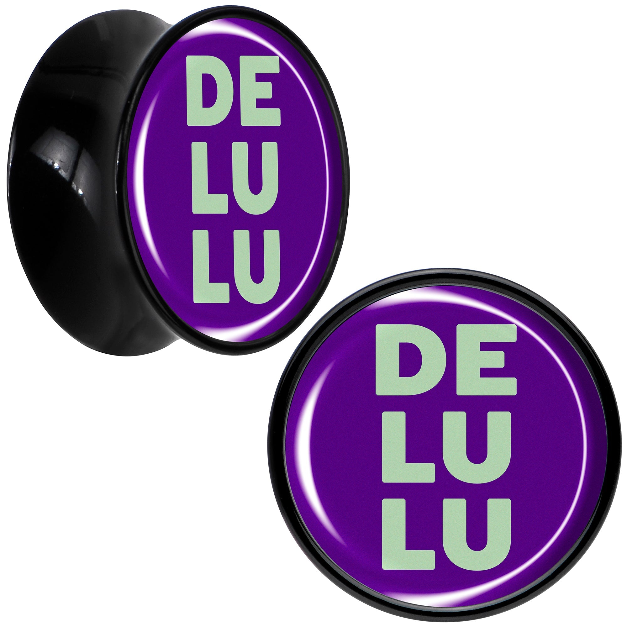 BodyCandy Word DELULU Black Acrylic Saddle Plug Set by Onyx O — packaging