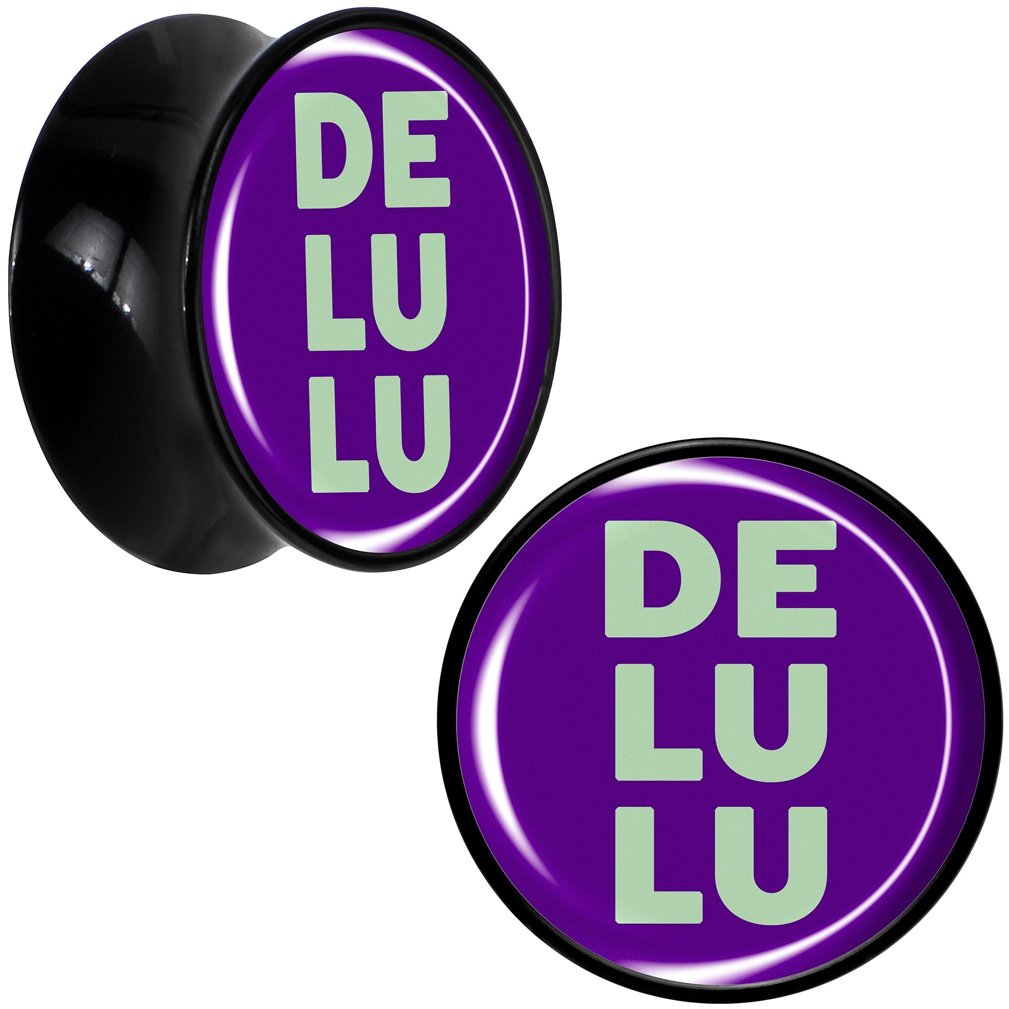 BodyCandy Word DELULU Black Acrylic Saddle Plug Set by Onyx O — fabric or material detail