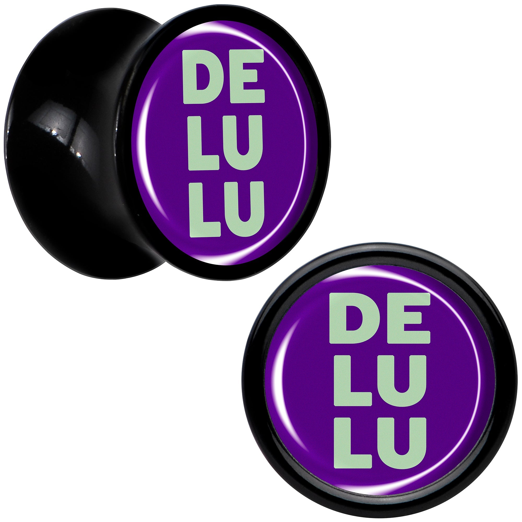 BodyCandy Word DELULU Black Acrylic Saddle Plug Set by Onyx O — feature highlight