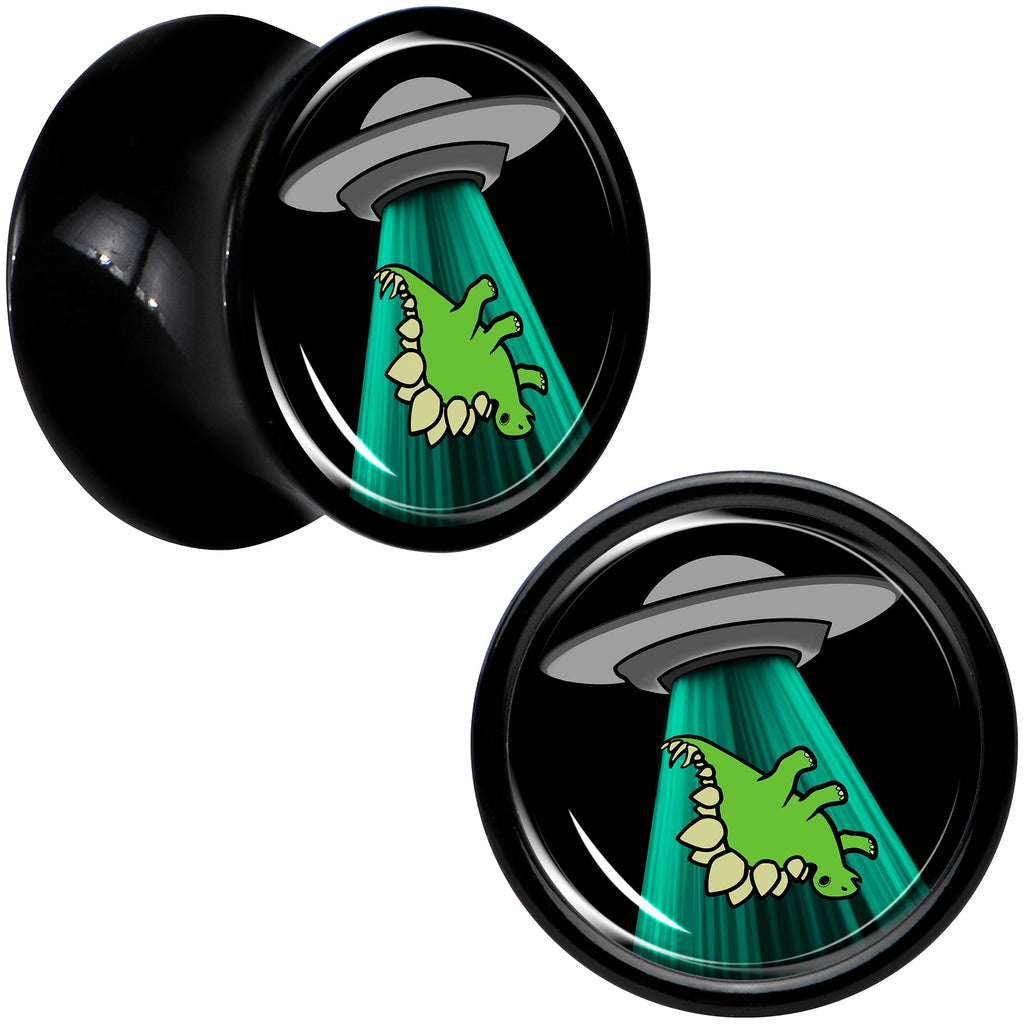 BodyCandy Black Acrylic Alien UFO Dinosaur Abduction Double Flare Plug Set by Onyx O — alternative angle