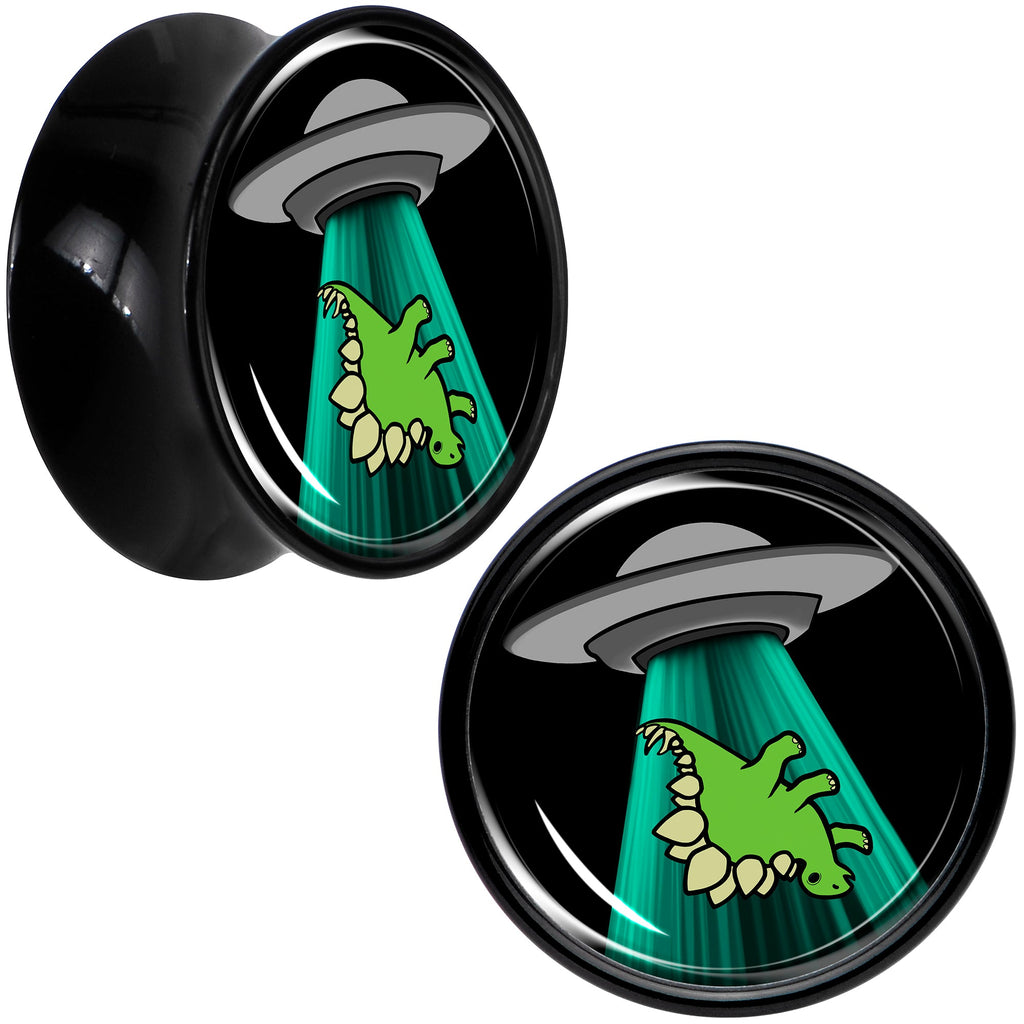 BodyCandy Black Acrylic Alien UFO Dinosaur Abduction Double Flare Plug Set by Onyx O — color detail