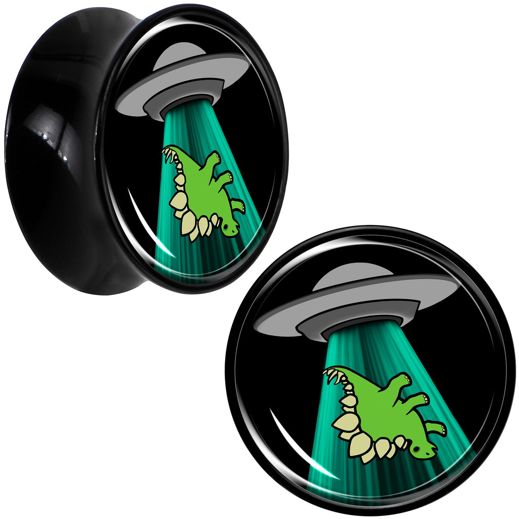 BodyCandy Black Acrylic Alien UFO Dinosaur Abduction Double Flare Plug Set by Onyx O — fabric or material detail