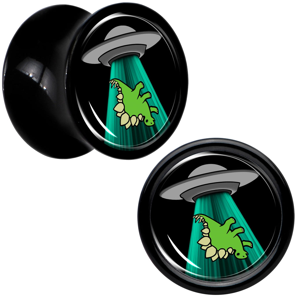 BodyCandy Black Acrylic Alien UFO Dinosaur Abduction Double Flare Plug Set by Onyx O — feature highlight