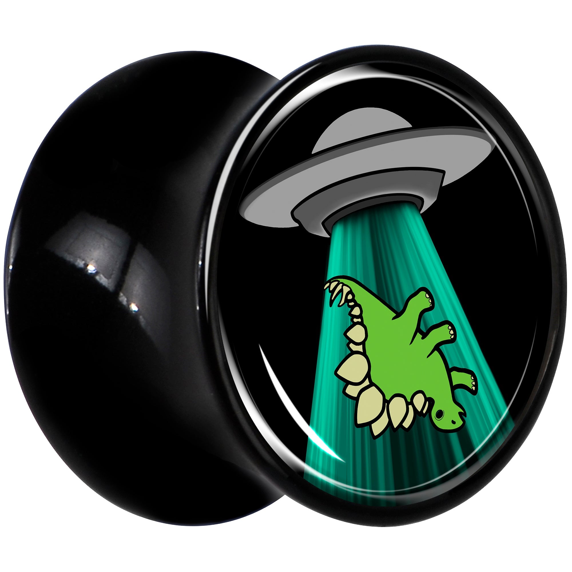BodyCandy Black Acrylic Alien UFO Dinosaur Abduction Double Flare Plug Set by Onyx O — lifestyle context