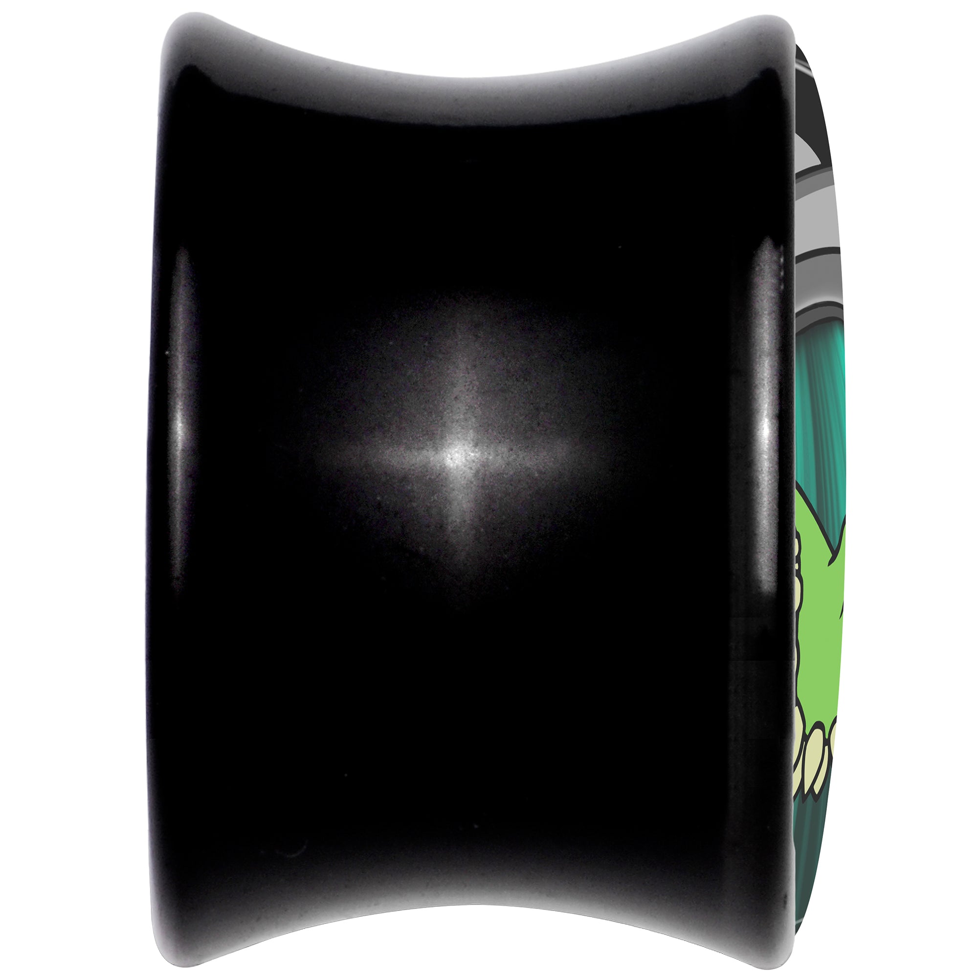 BodyCandy Black Acrylic Alien UFO Dinosaur Abduction Double Flare Plug Set by Onyx O — back view