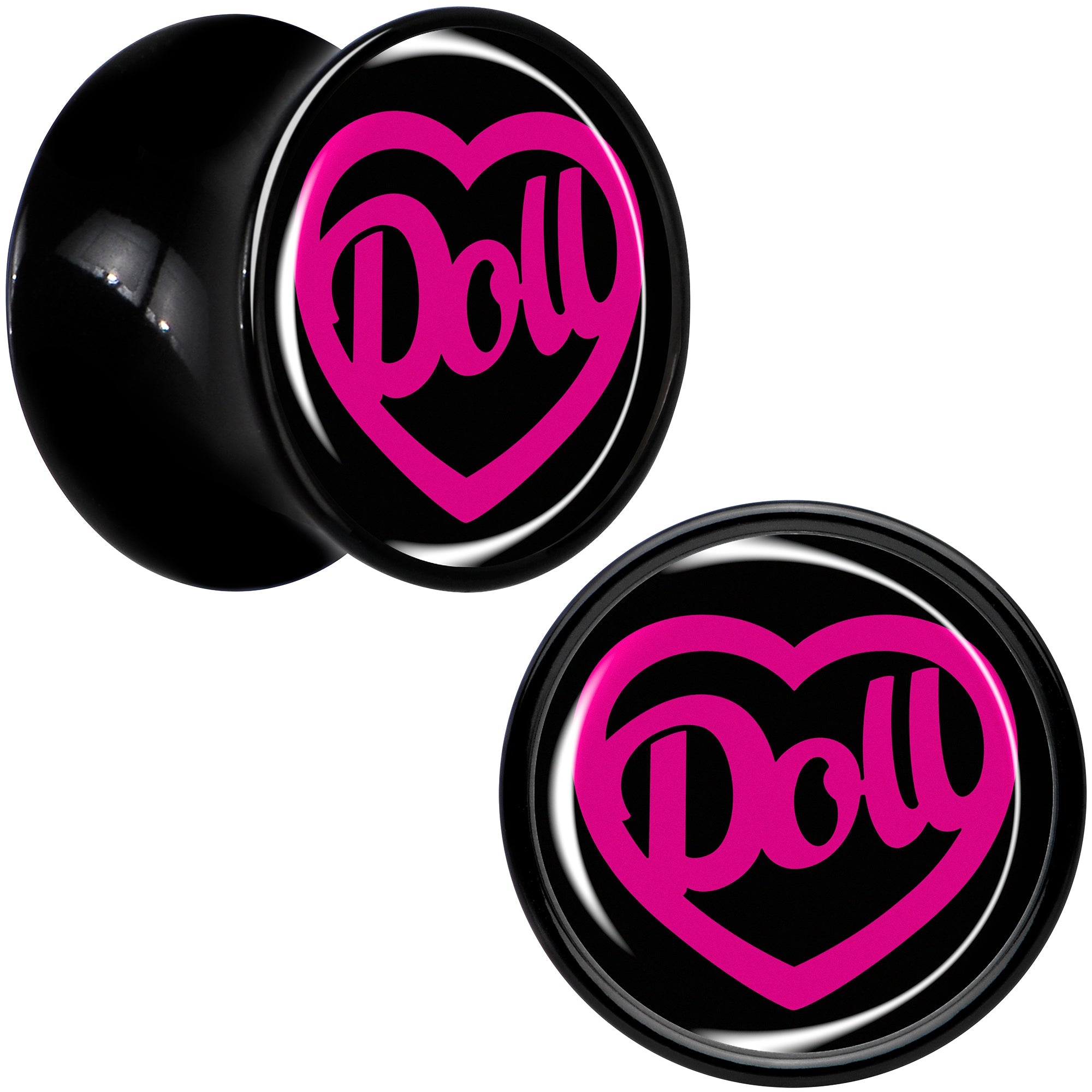 BodyCandy Hollow Heart Doll Word Black Acrylic Saddle Plug Set by Onyx O — in-use photo