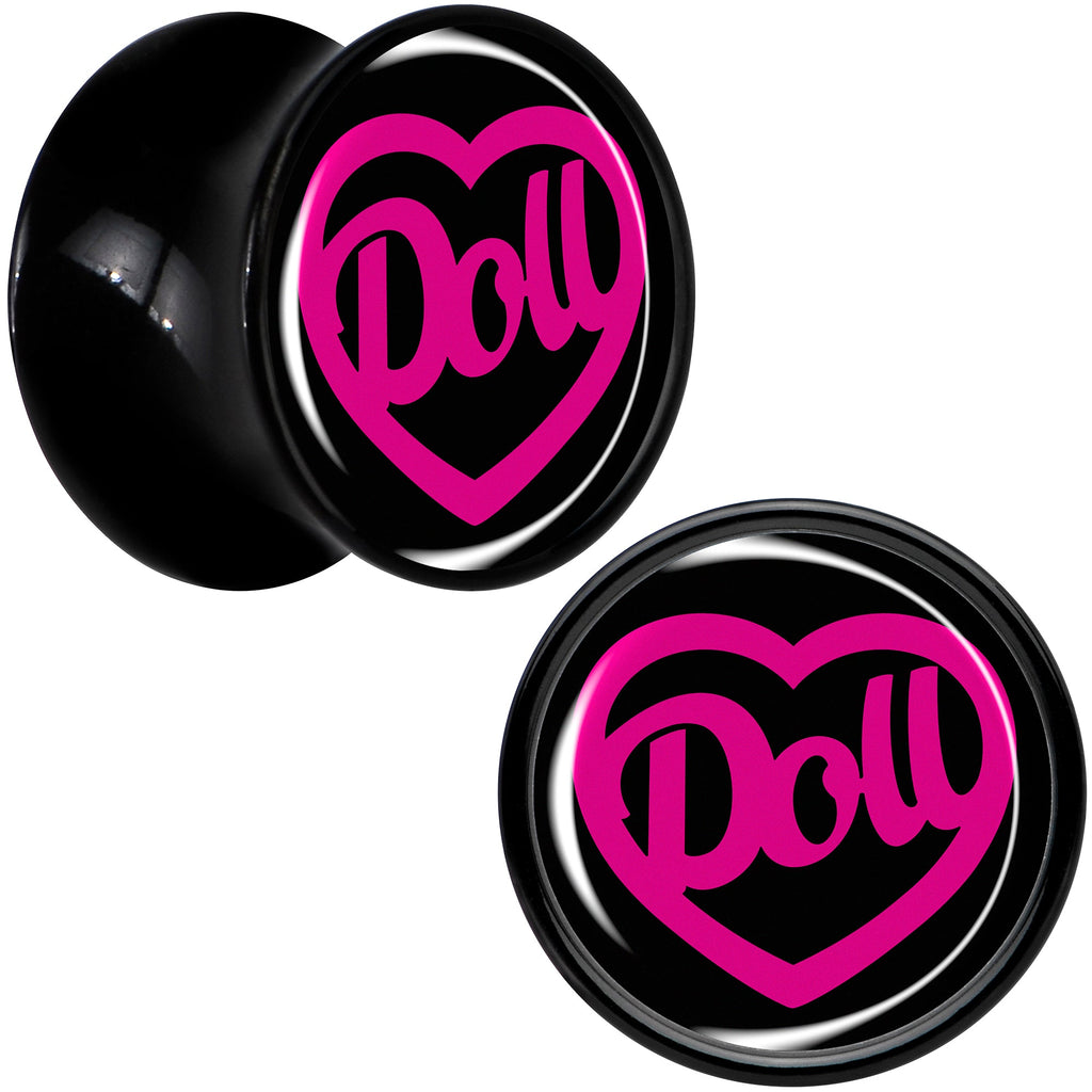 BodyCandy Hollow Heart Doll Word Black Acrylic Saddle Plug Set by Onyx O — size reference