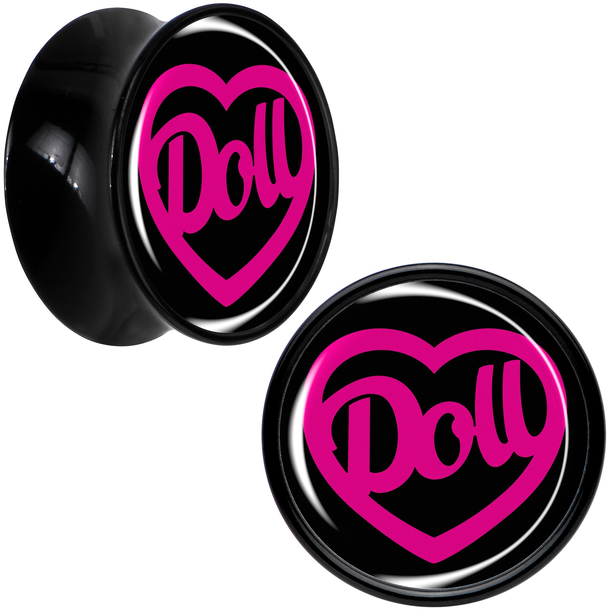 BodyCandy Hollow Heart Doll Word Black Acrylic Saddle Plug Set by Onyx O — color detail