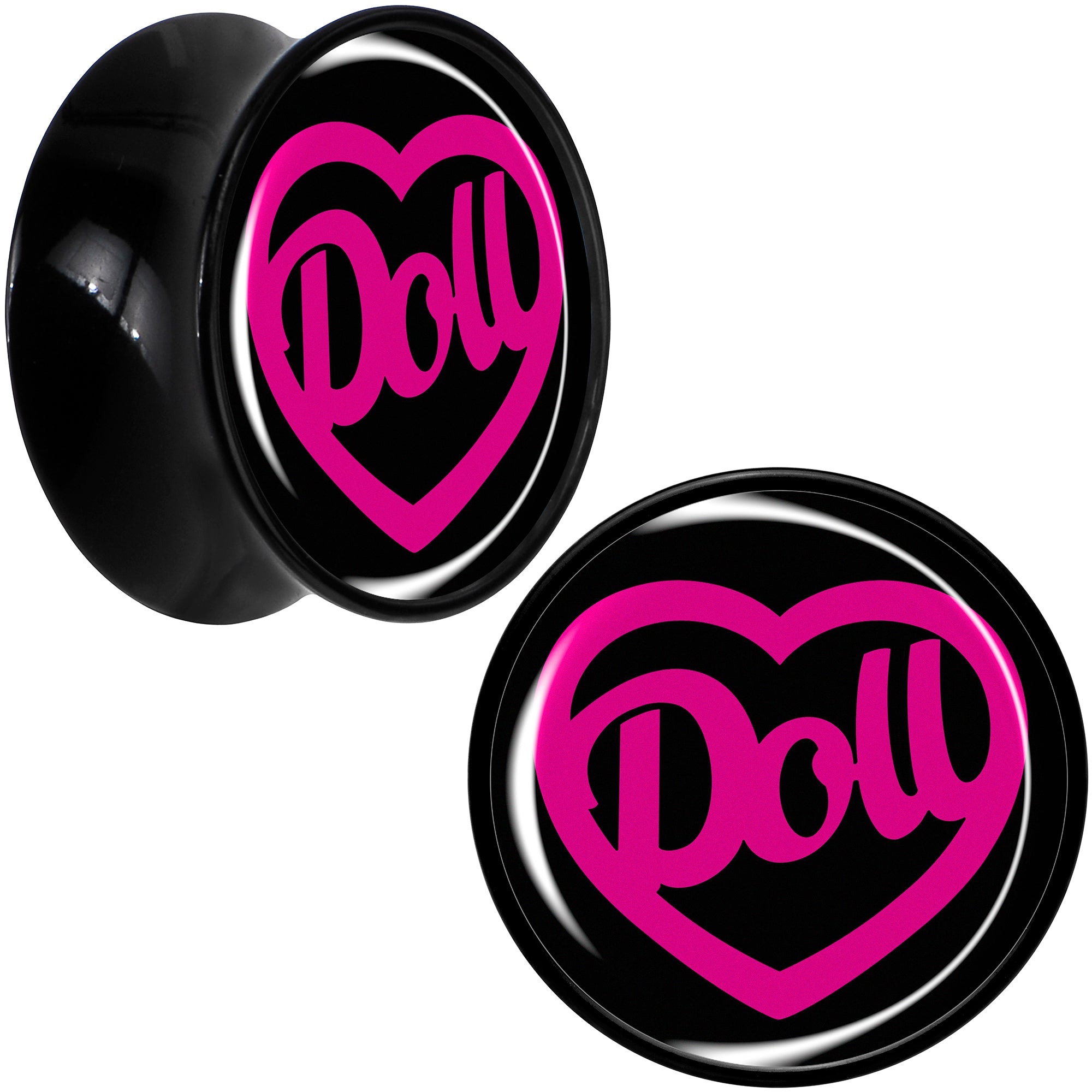BodyCandy Hollow Heart Doll Word Black Acrylic Saddle Plug Set by Onyx O — comparison shot