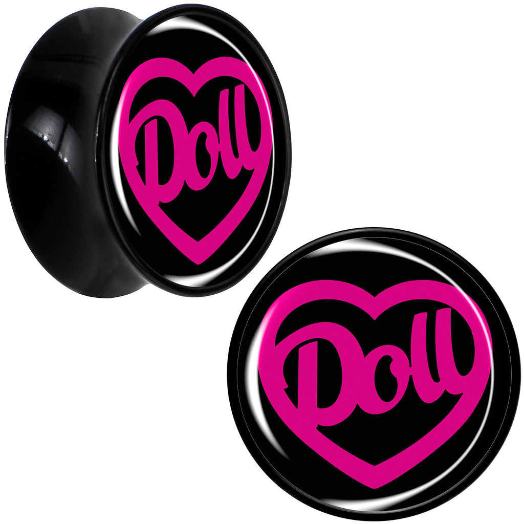 BodyCandy Hollow Heart Doll Word Black Acrylic Saddle Plug Set by Onyx O — fabric or material detail