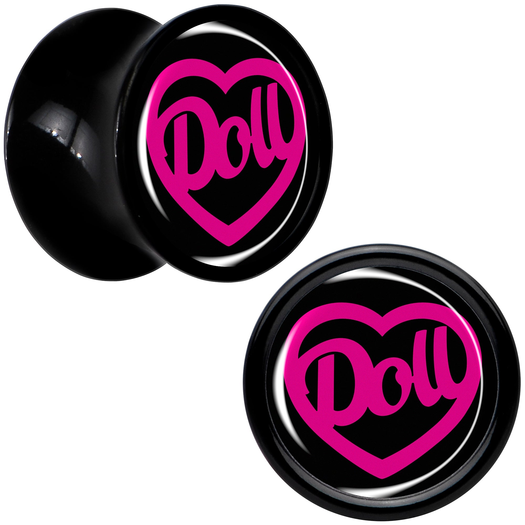 BodyCandy Hollow Heart Doll Word Black Acrylic Saddle Plug Set by Onyx O — feature highlight