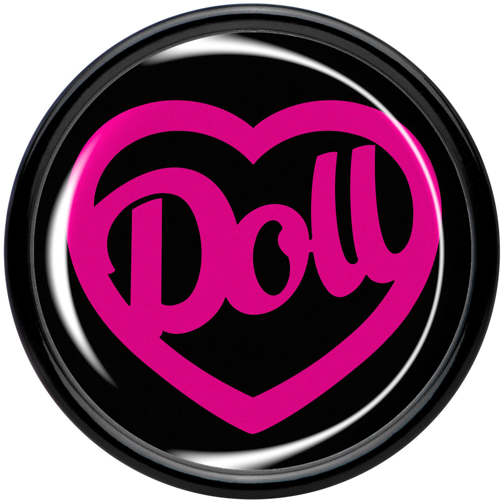 BodyCandy Hollow Heart Doll Word Black Acrylic Saddle Plug Set by Onyx O — side view