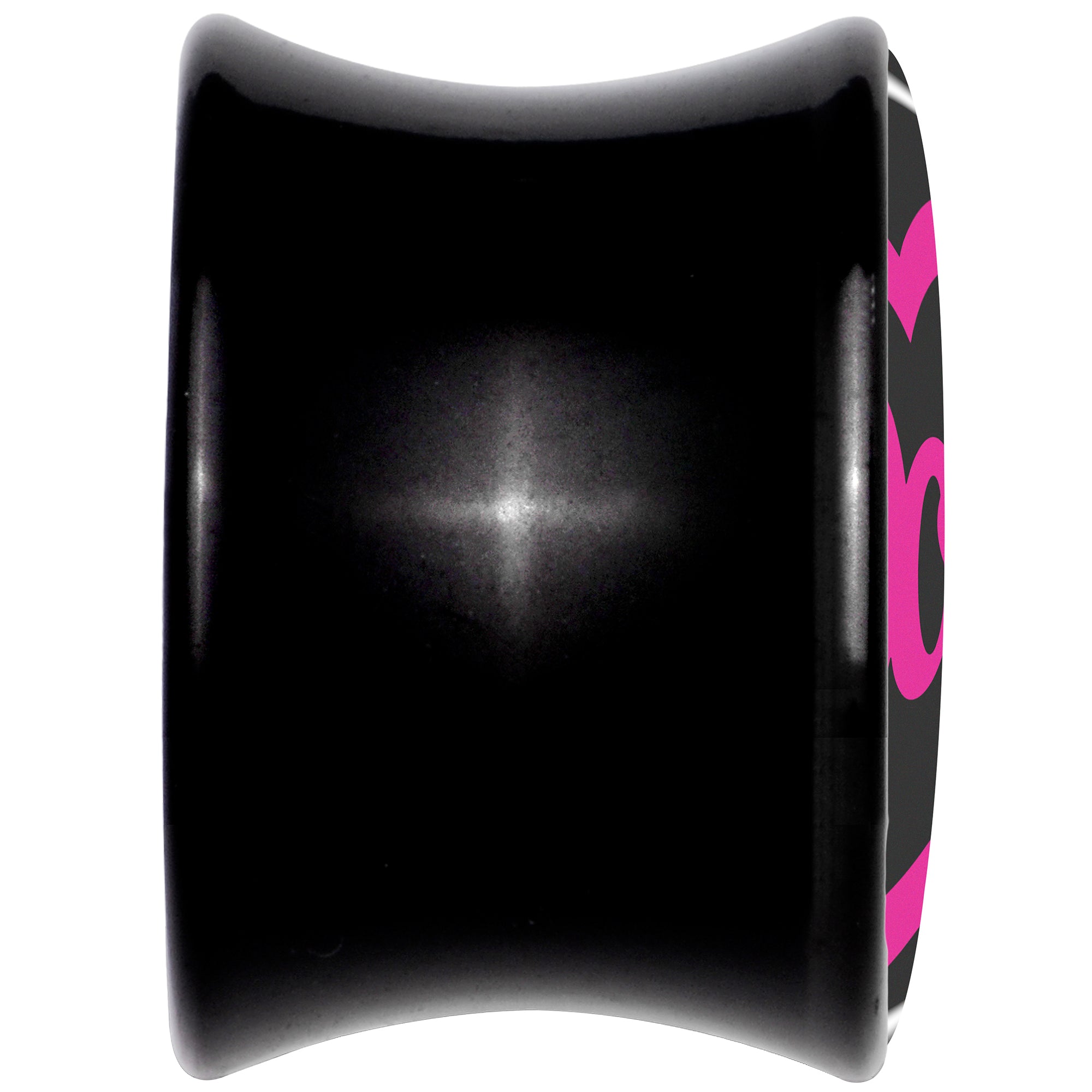 BodyCandy Hollow Heart Doll Word Black Acrylic Saddle Plug Set by Onyx O — back view