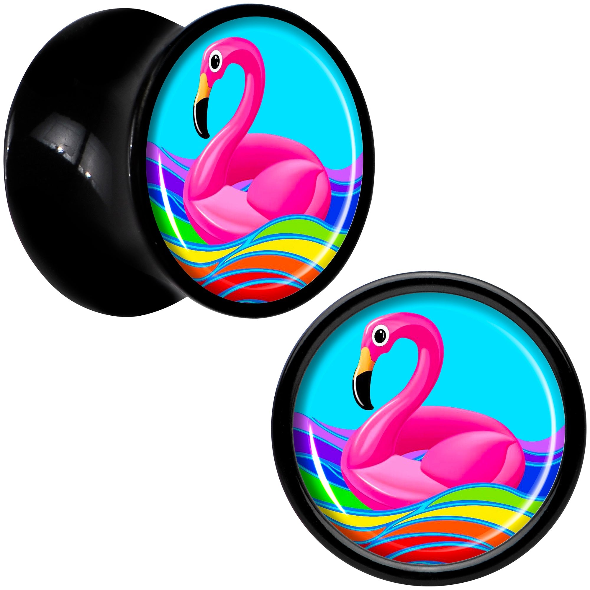 BodyCandy Black Acrylic Rainbow Sea Floating Flamingo Double Flare Plug Set by Onyx O — alternative angle