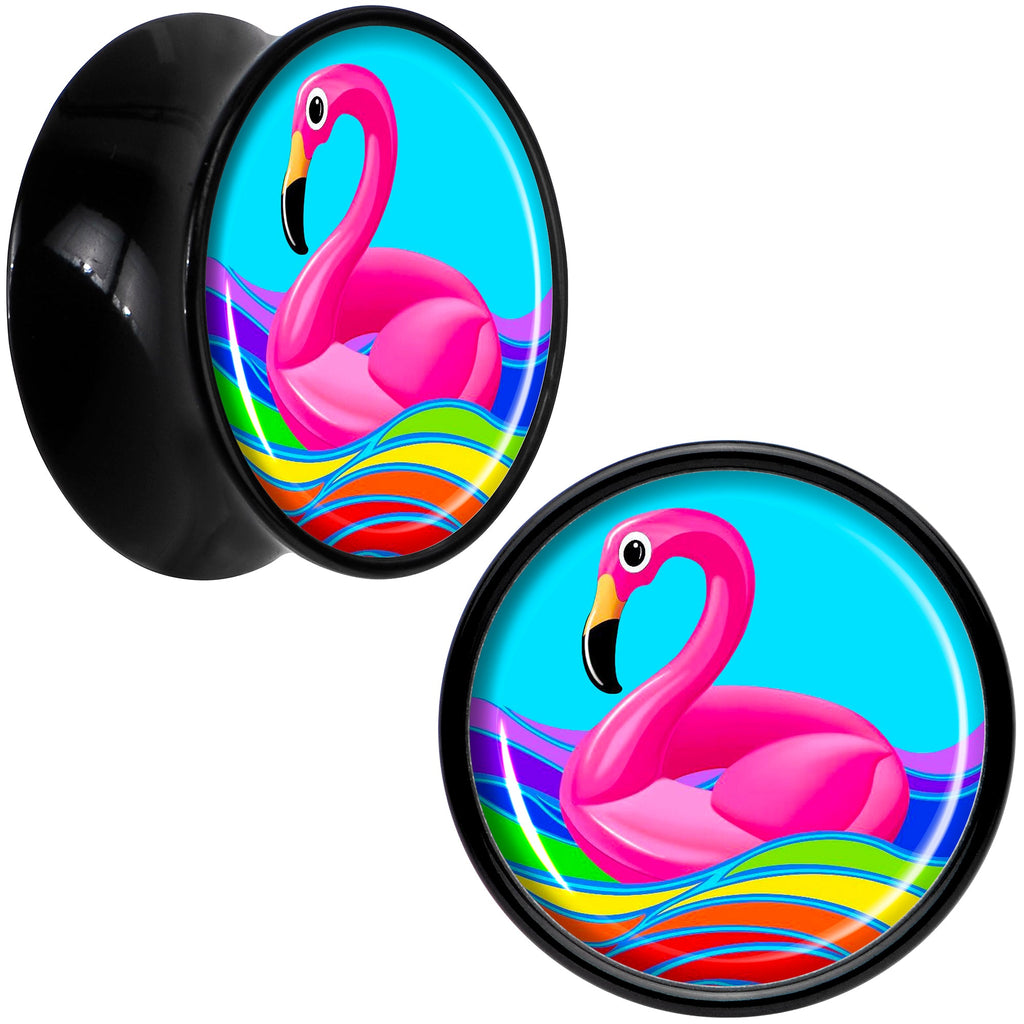BodyCandy Black Acrylic Rainbow Sea Floating Flamingo Double Flare Plug Set by Onyx O — color detail