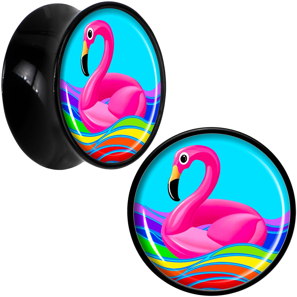 BodyCandy Black Acrylic Rainbow Sea Floating Flamingo Double Flare Plug Set by Onyx O — comparison shot