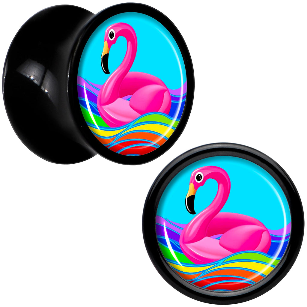 BodyCandy Black Acrylic Rainbow Sea Floating Flamingo Double Flare Plug Set by Onyx O — feature highlight