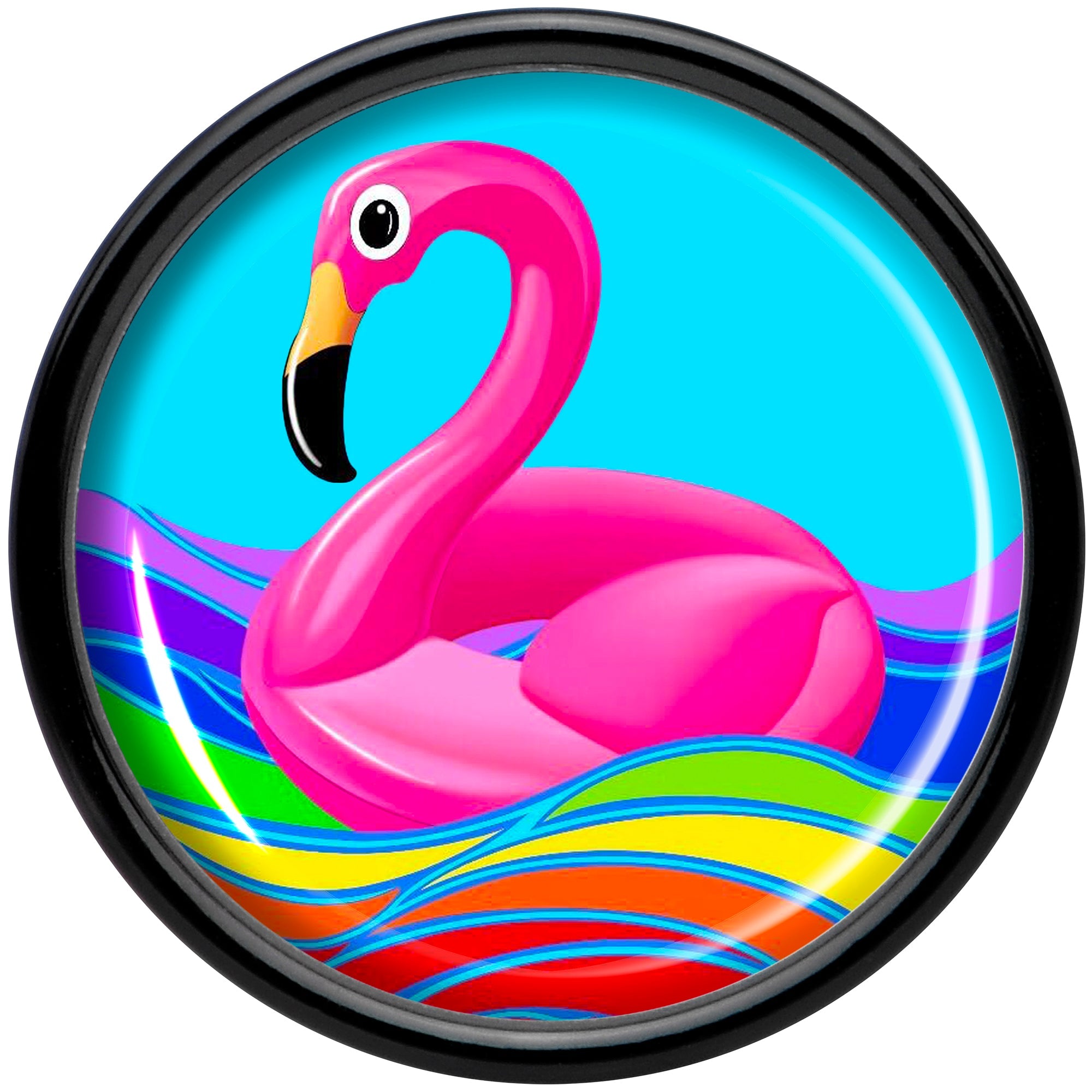 BodyCandy Black Acrylic Rainbow Sea Floating Flamingo Double Flare Plug Set by Onyx O — side view
