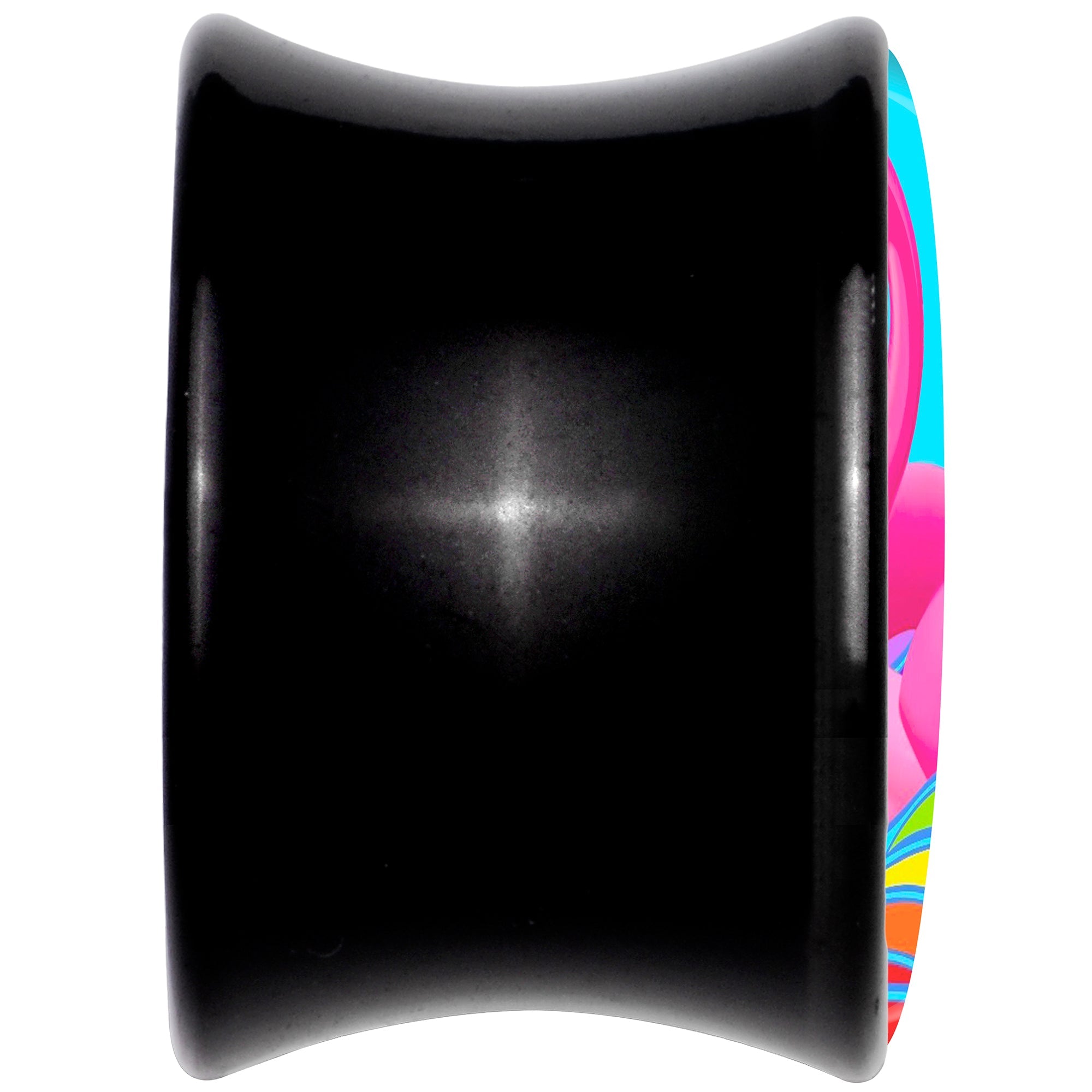 BodyCandy Black Acrylic Rainbow Sea Floating Flamingo Double Flare Plug Set by Onyx O — back view