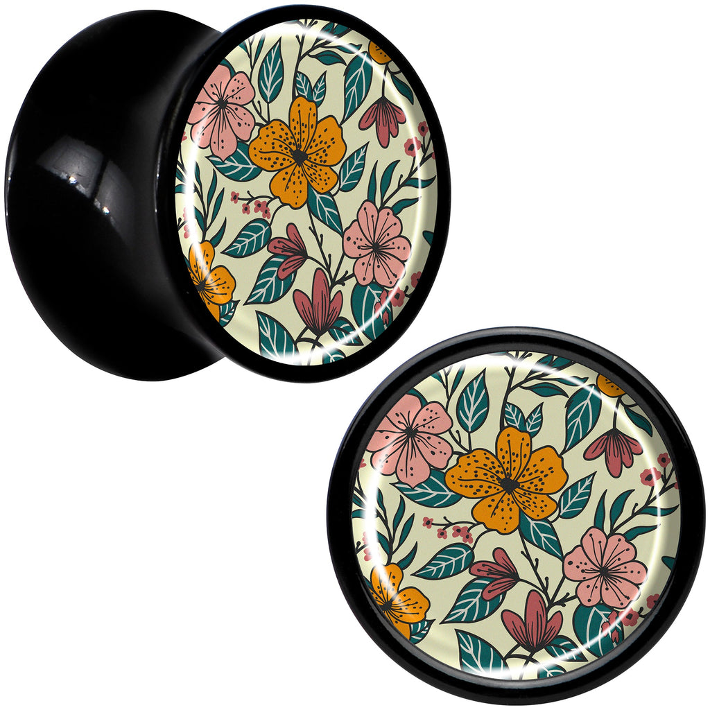 BodyCandy Blossom Creation Wildflower Flowers Black Acrylic Saddle Plug Set by Onyx O — alternative angle