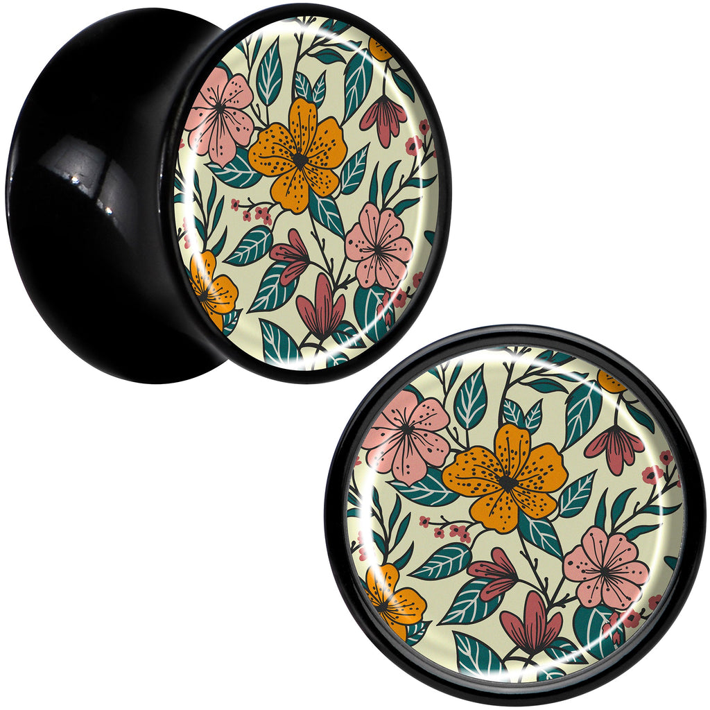 BodyCandy Blossom Creation Wildflower Flowers Black Acrylic Saddle Plug Set by Onyx O — size reference