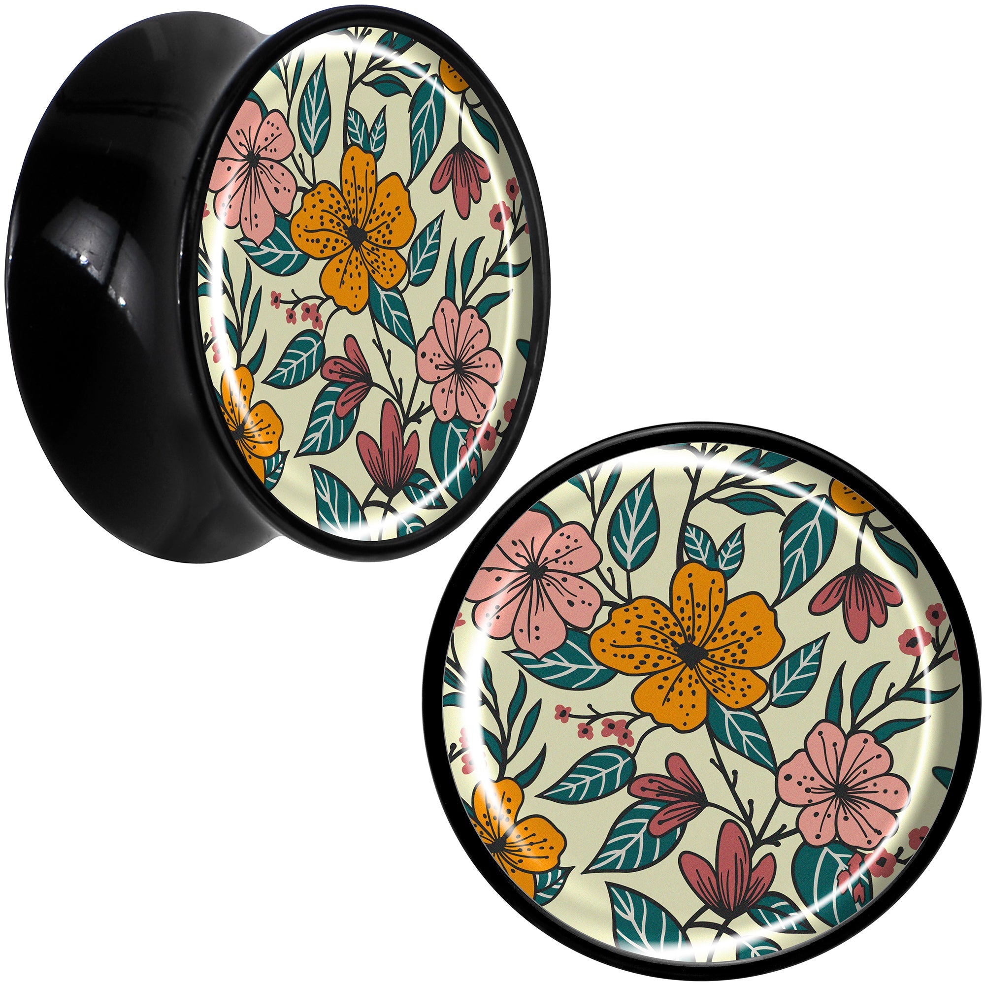BodyCandy Blossom Creation Wildflower Flowers Black Acrylic Saddle Plug Set by Onyx O — comparison shot