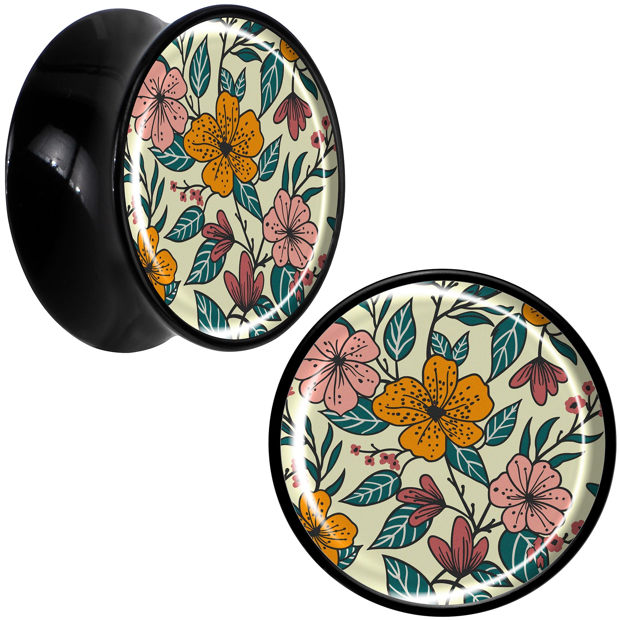 BodyCandy Blossom Creation Wildflower Flowers Black Acrylic Saddle Plug Set by Onyx O — fabric or material detail