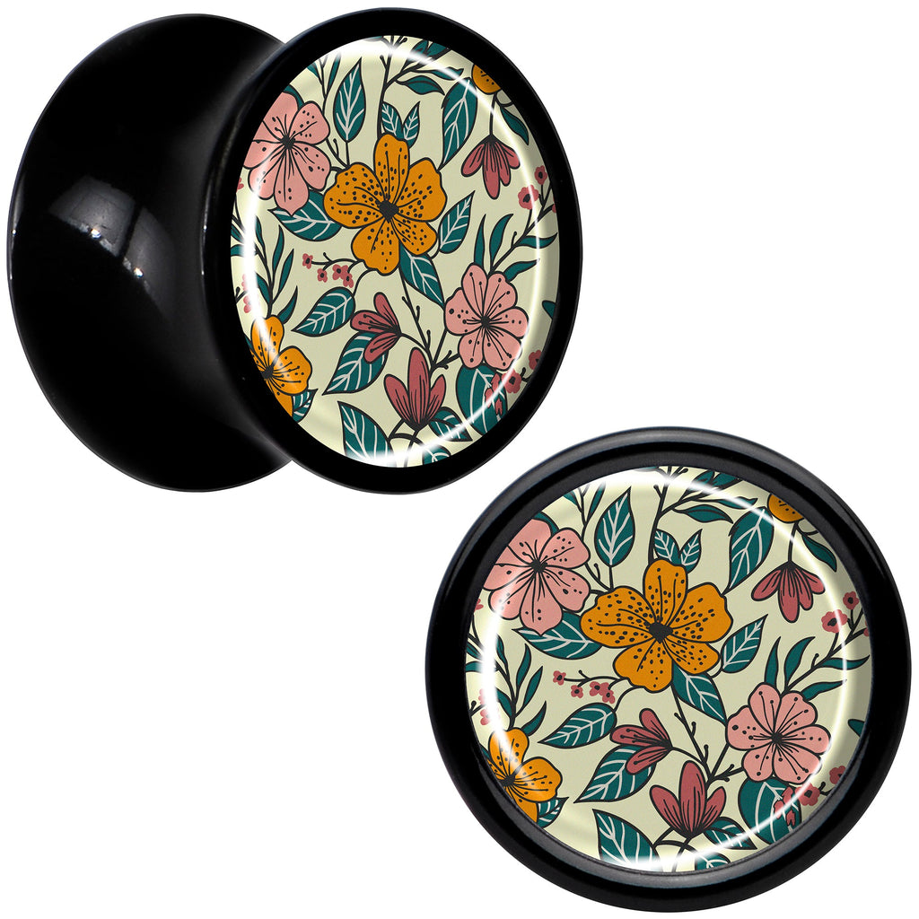 BodyCandy Blossom Creation Wildflower Flowers Black Acrylic Saddle Plug Set by Onyx O — feature highlight